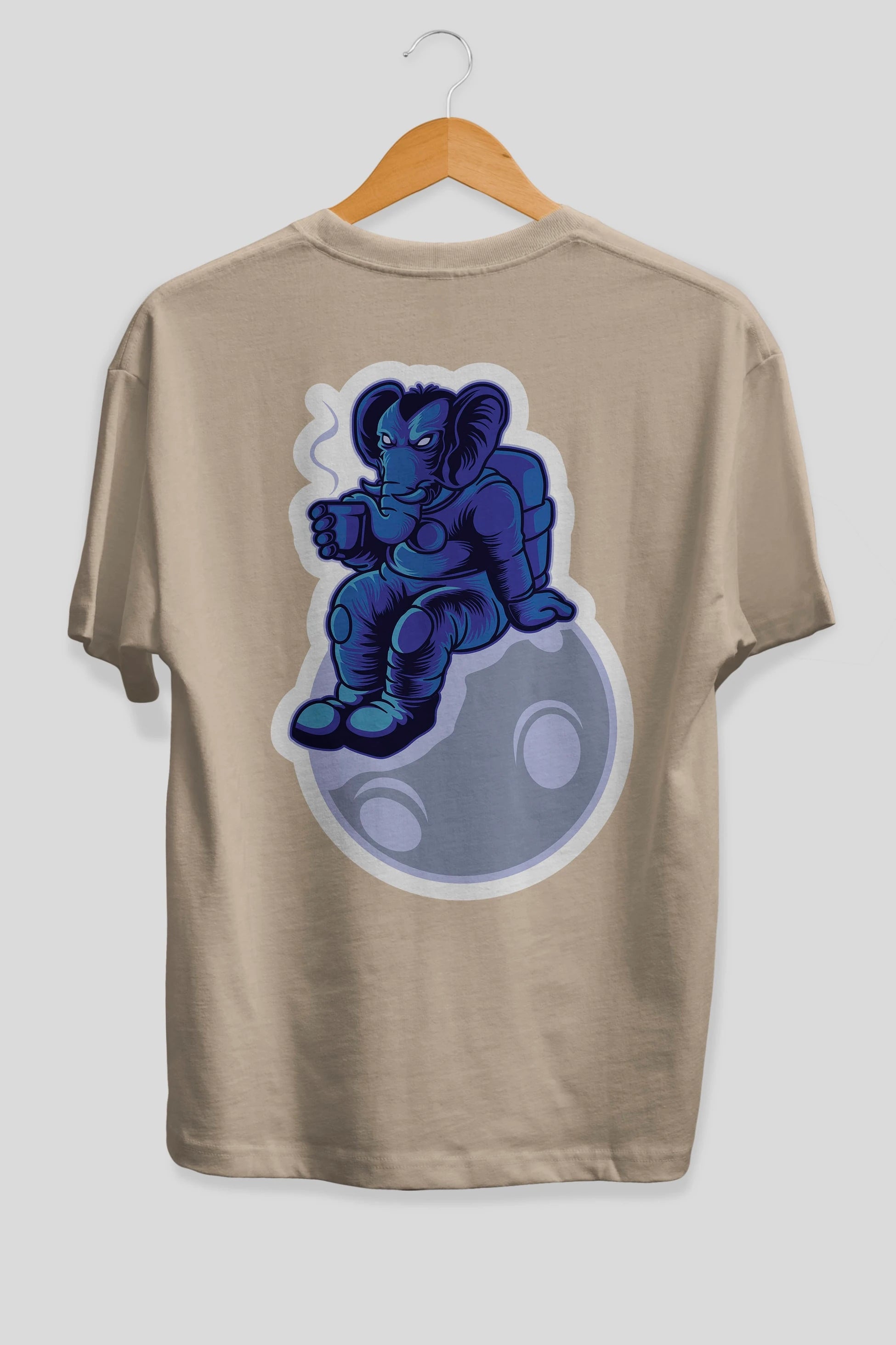Space Elephant Drink Coffee Sticker Arka Baskılı Oversize t-shirt Erkek Kadın Unisex