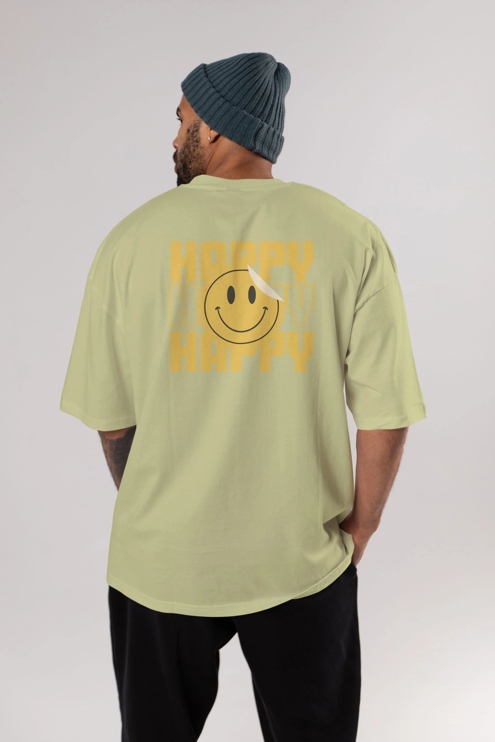 Happy Smile Yazılı Arka Baskılı Oversize t-shirt Erkek Kadın Unisex