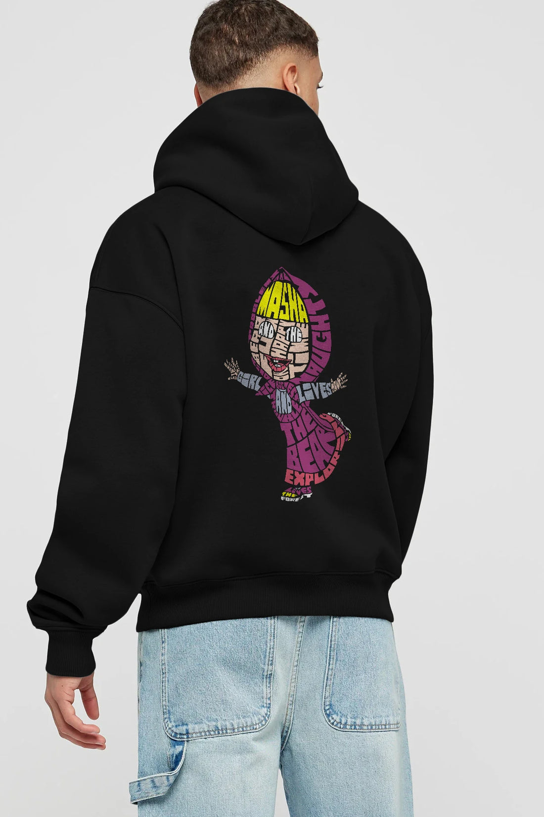 Masha And The Bear Arka Baskılı Hoodie Oversize Kapüşonlu Sweatshirt Erkek Kadın Unisex