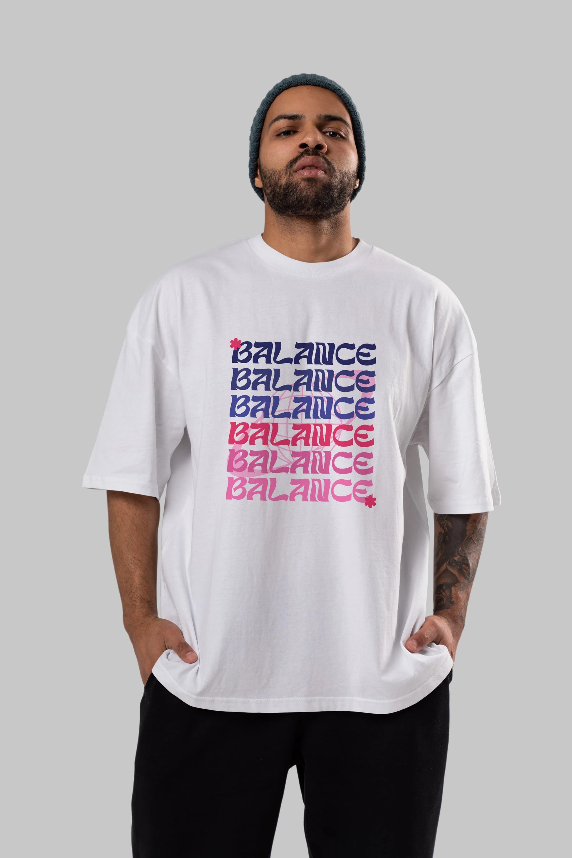 Balance Yazılı Ön Baskılı Oversize t-shirt Erkek Kadın Unisex