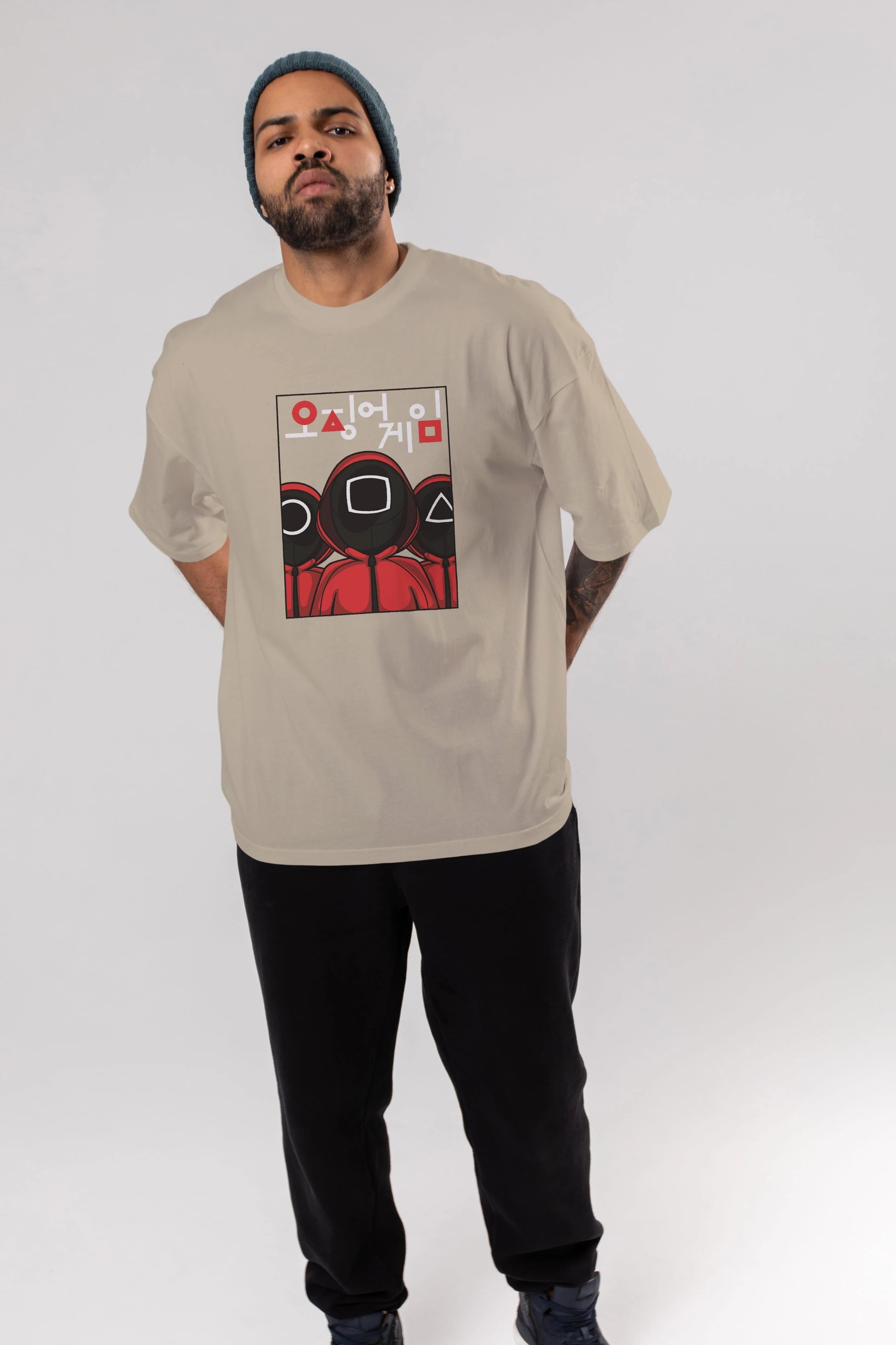 Squid Game (7) Ön Baskılı Oversize t-shirt Erkek Kadın Unisex %100 Pamuk Bisiklet Yaka tişort