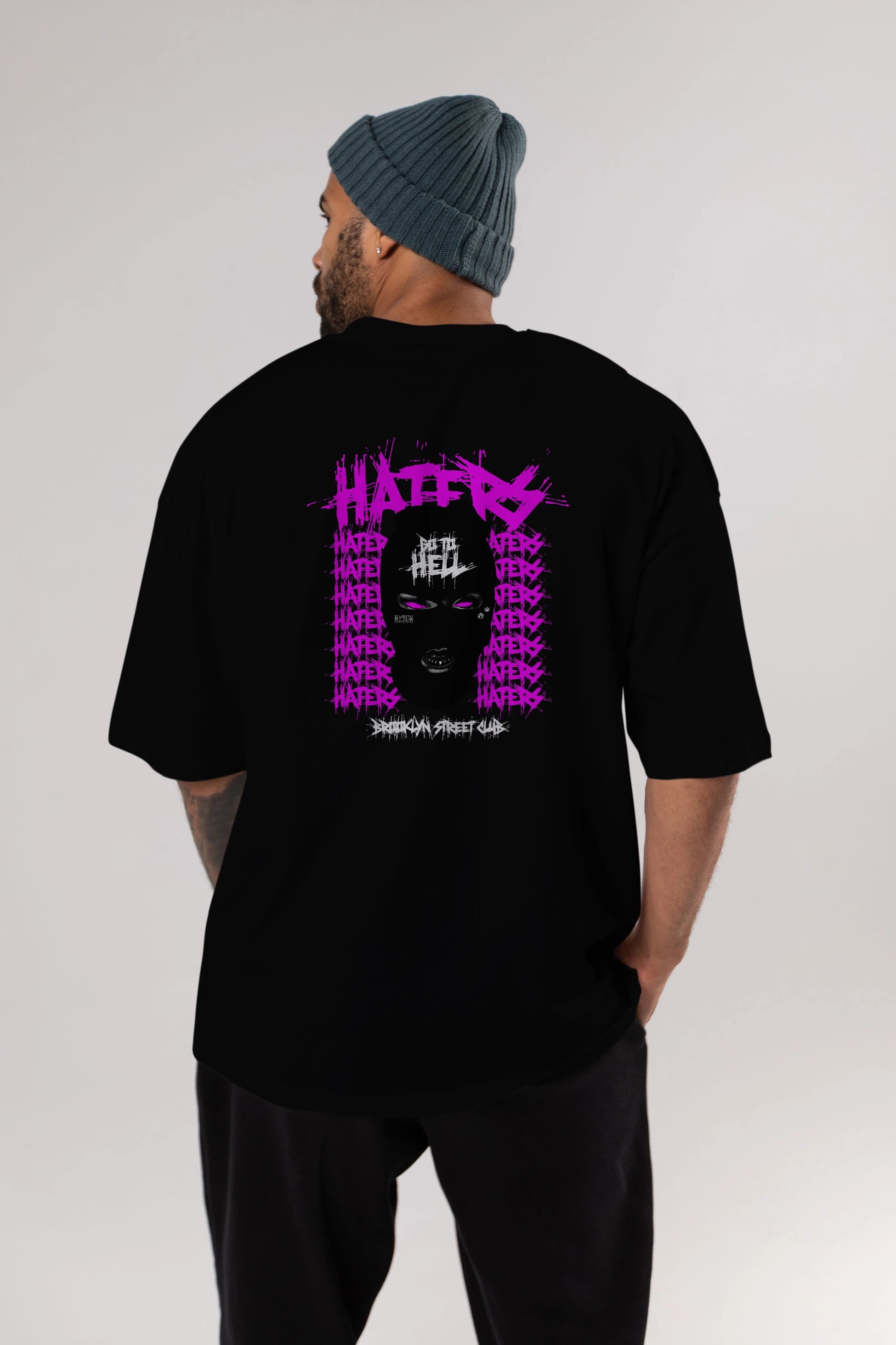 Haters Brooklyn Street Club Arka Baskılı Oversize t-shirt Erkek Kadın Unisex