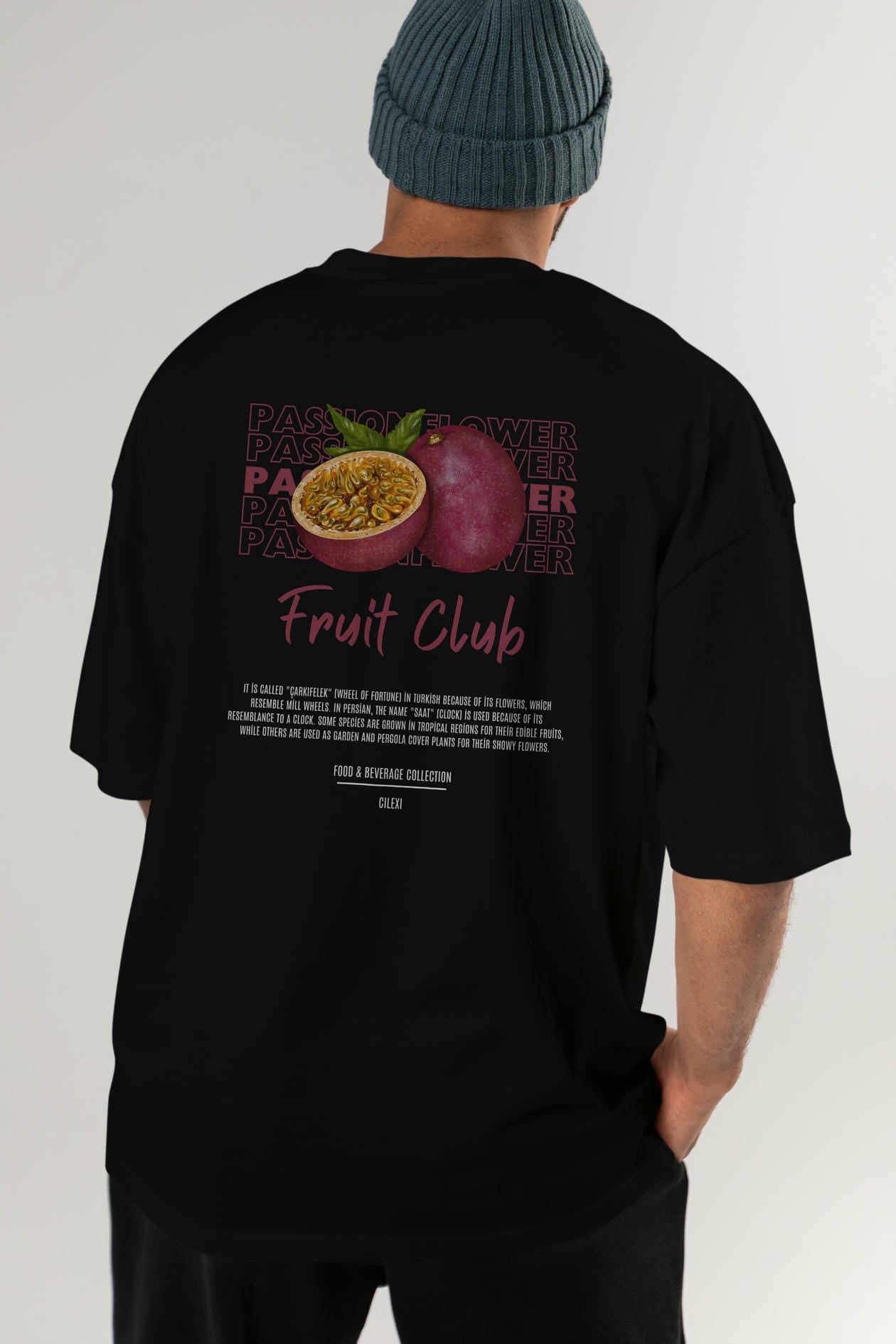 Passionflower Arka Baskılı Oversize t-shirt Erkek Kadın Pamuk Bisiklet Yaka tişort