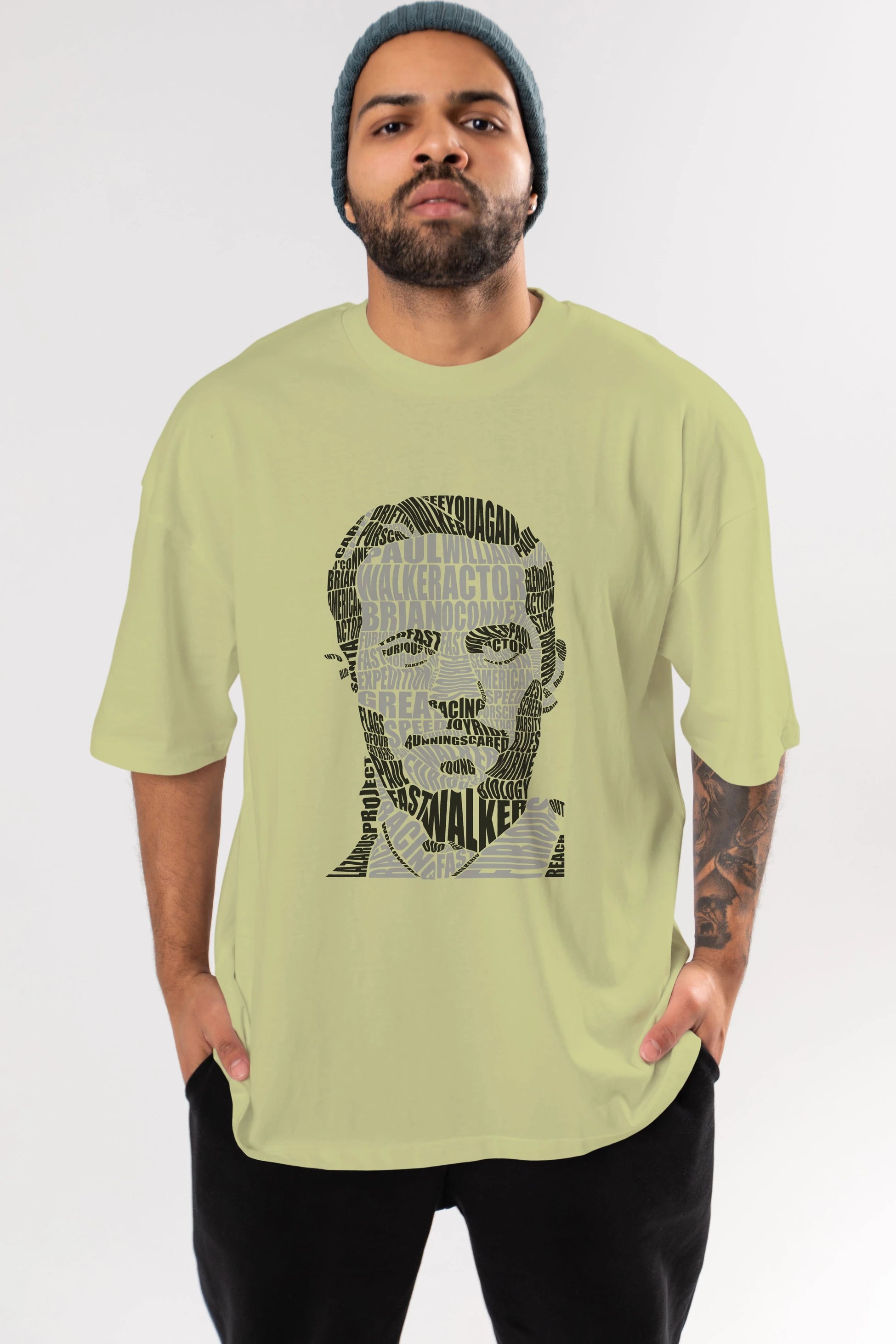Paul Walker Calligram Ön Baskılı Oversize t-shirt %100 pamuk Erkek Kadın Unisex