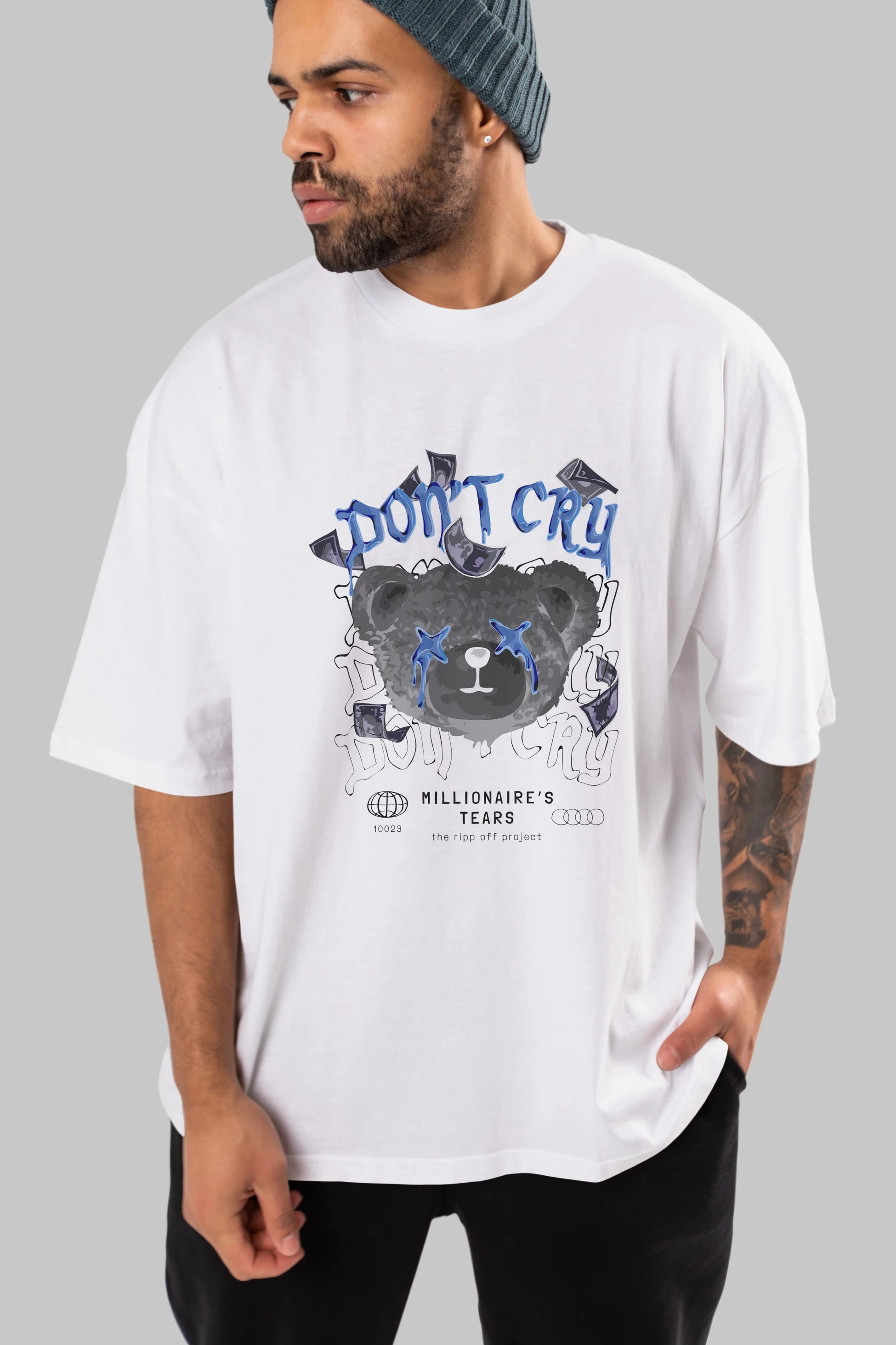 Dont Cry Bear Ön Baskılı Oversize t-shirt Erkek Kadın Unisex