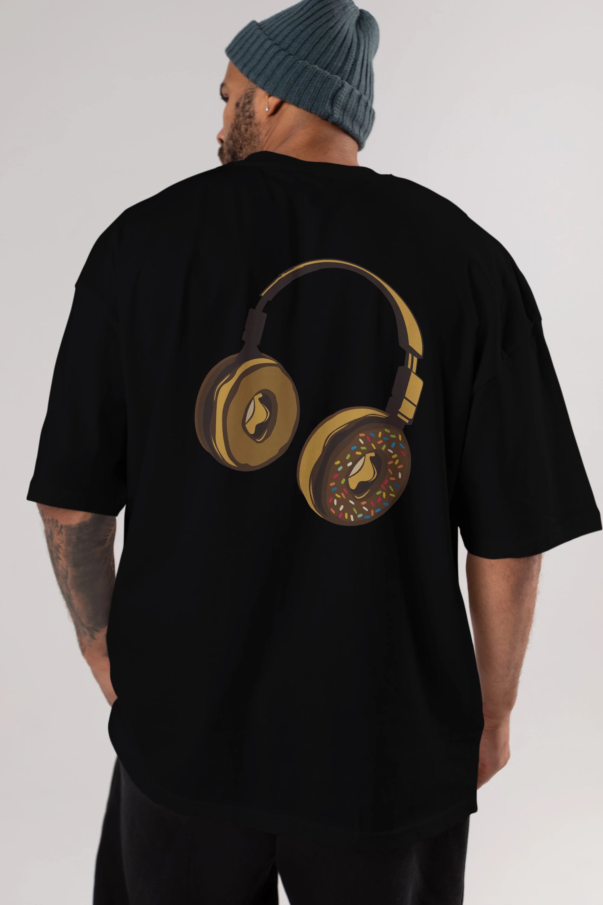 Headphone Donut Arka Baskılı Oversize t-shirt %100 pamuk Erkek Kadın Unisex
