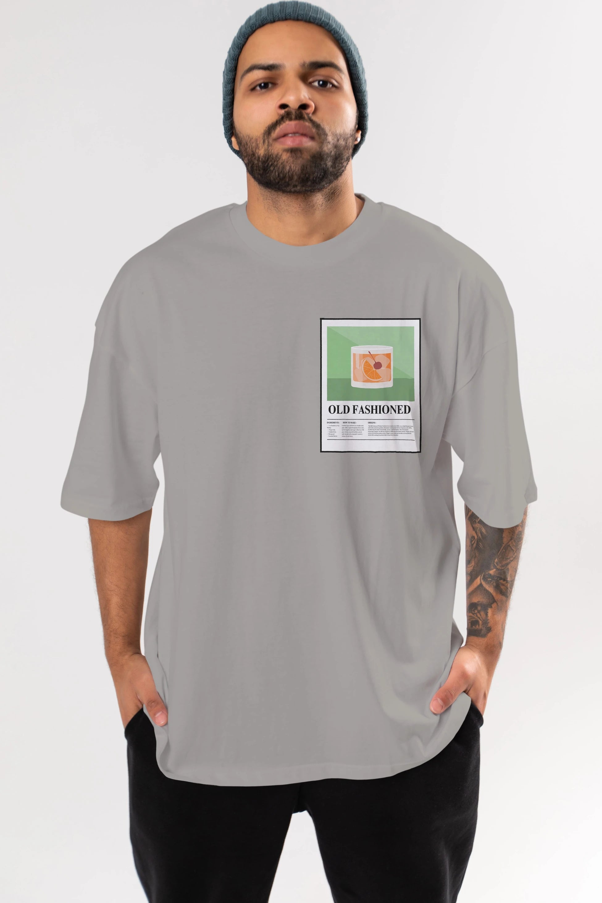 Old Fashioned Ön Sol Baskılı Oversize t-shirt Erkek Kadın Unisex %100 Pamuk Bisiklet Yaka tişort