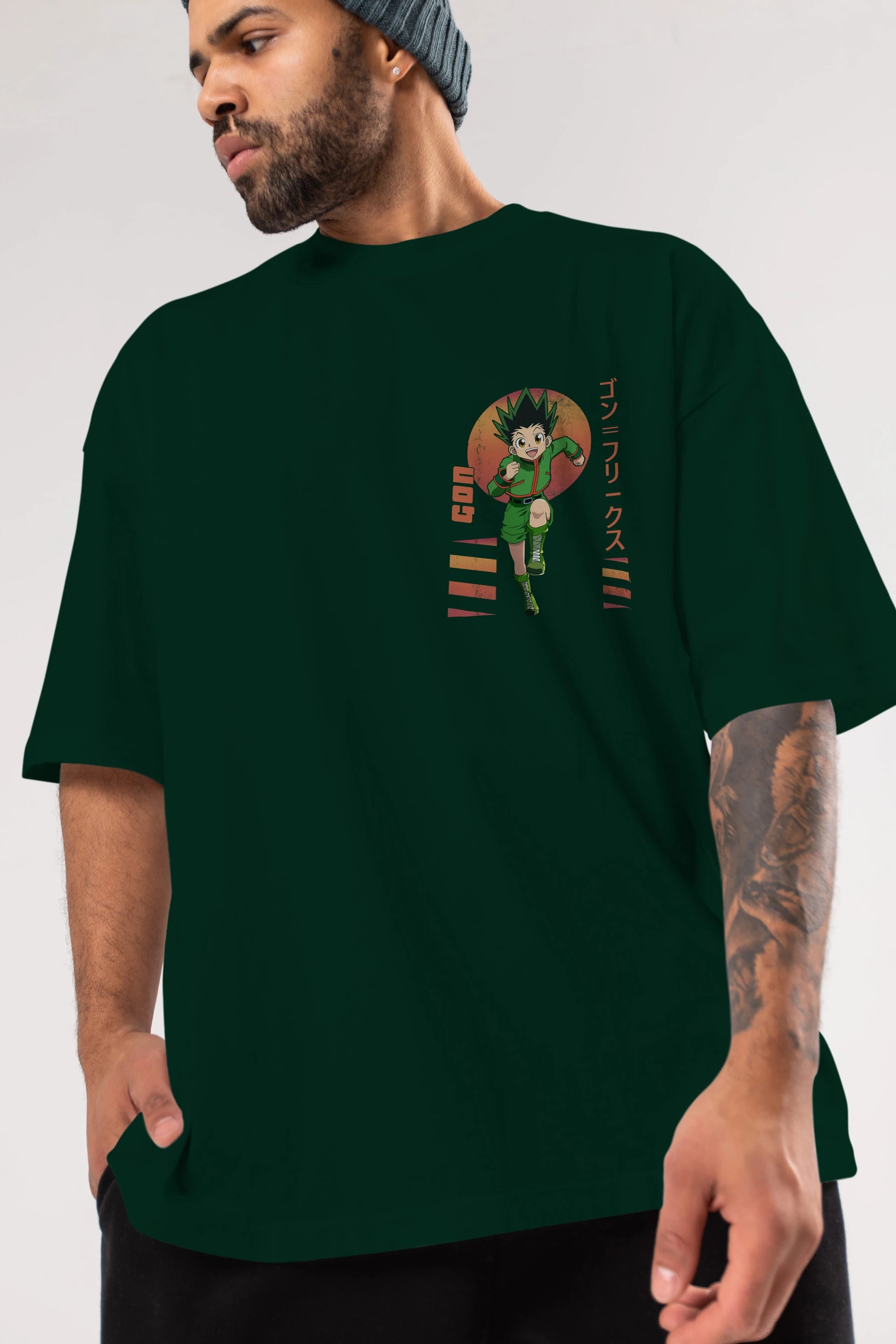 Gon Freecss HUNTER X HUNTER 2 Ön Sol Baskılı Oversize t-shirt Erkek Kadın Unisex %100 Pamuk Bisiklet Yaka tişort