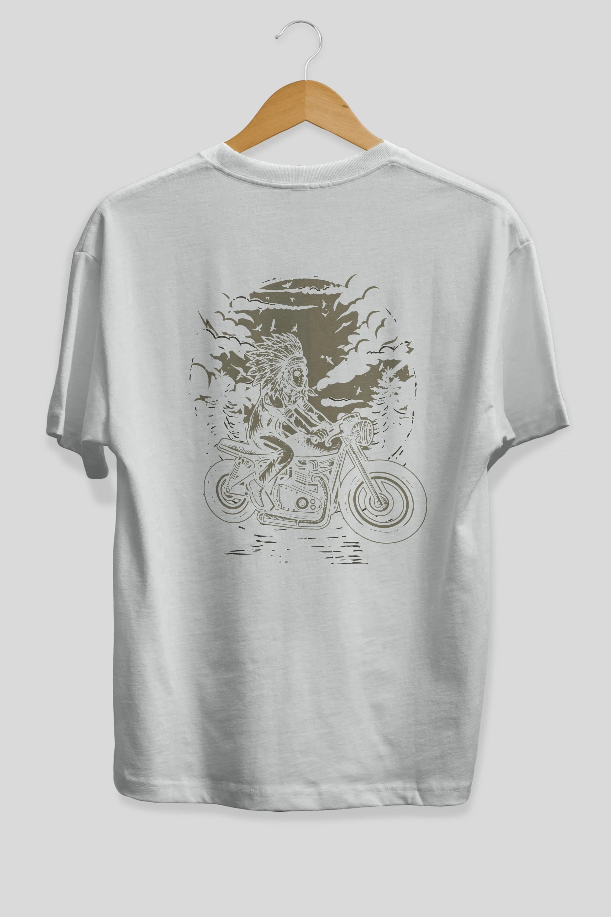 Indian Chief Rider Arka Baskılı Oversize t-shirt Erkek Kadın Unisex %100 Pamuk