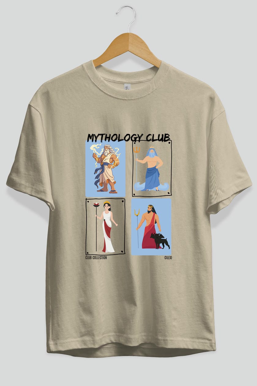 Mythology Club 2 ön Baskılı Oversize t-shirt Erkek Kadın %100 Pamuk Bisiklet Yaka tişort