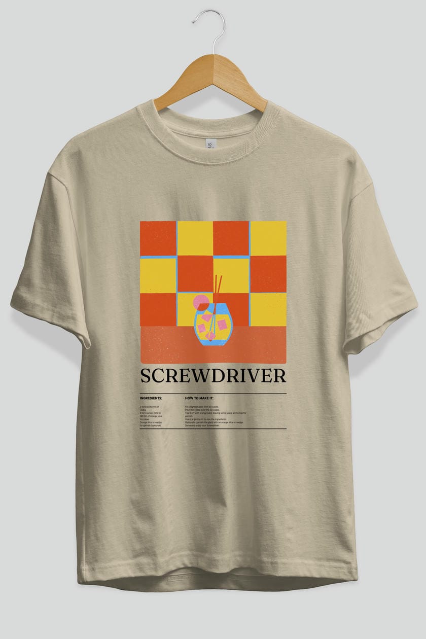 Screwdriver Kokteyl Ön Baskılı Oversize t-shirt Erkek Kadın %100 Pamuk Bisiklet Yaka tişort