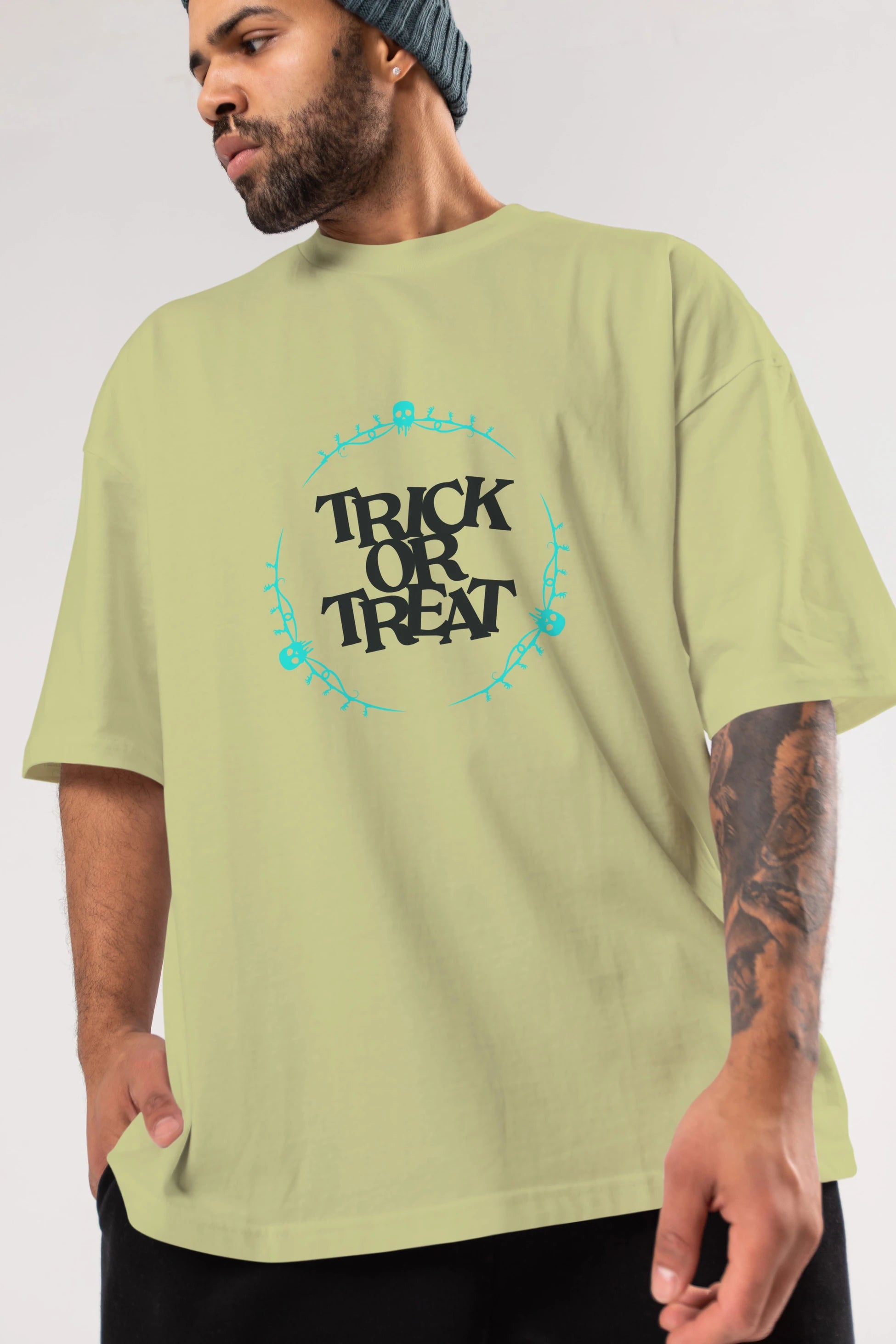 Trick or Treat Yazılı Ön Baskılı Oversize t-shirt Erkek Kadın Unisex