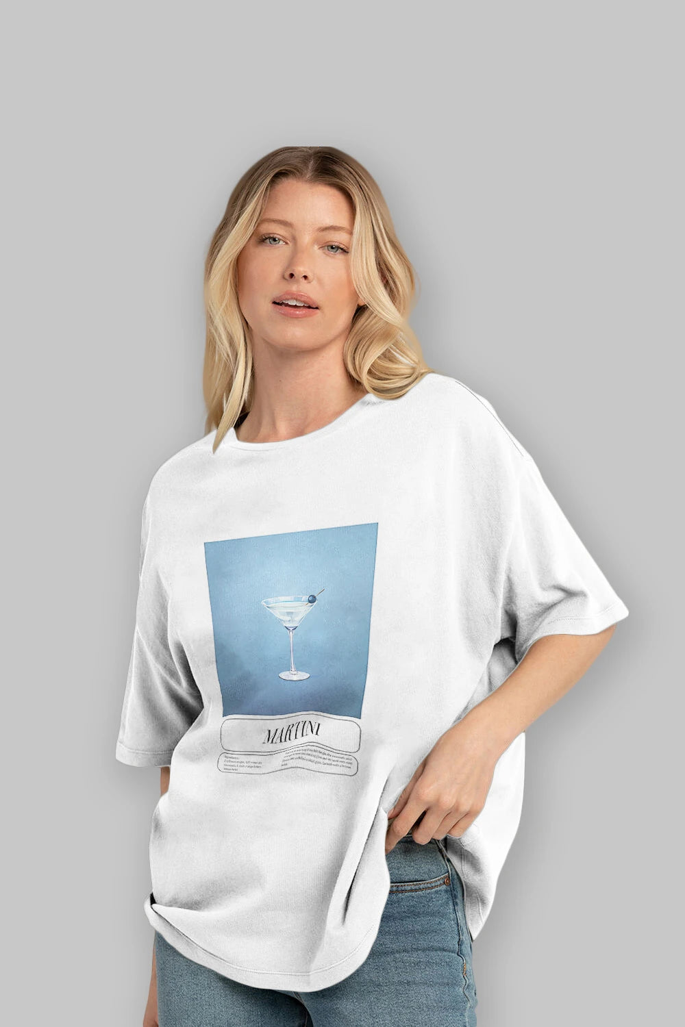 Martini Ön Baskılı Oversize t-shirt Erkek Kadın Unisex %100 Pamuk Bisiklet Yaka tişort
