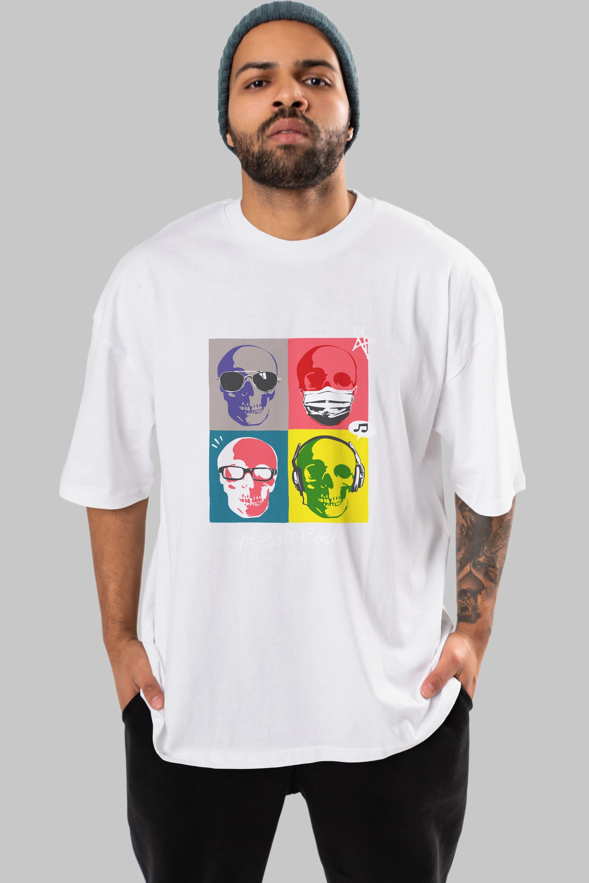 Lets Rock Ön Baskılı Oversize t-shirt Erkek Kadın Unisex