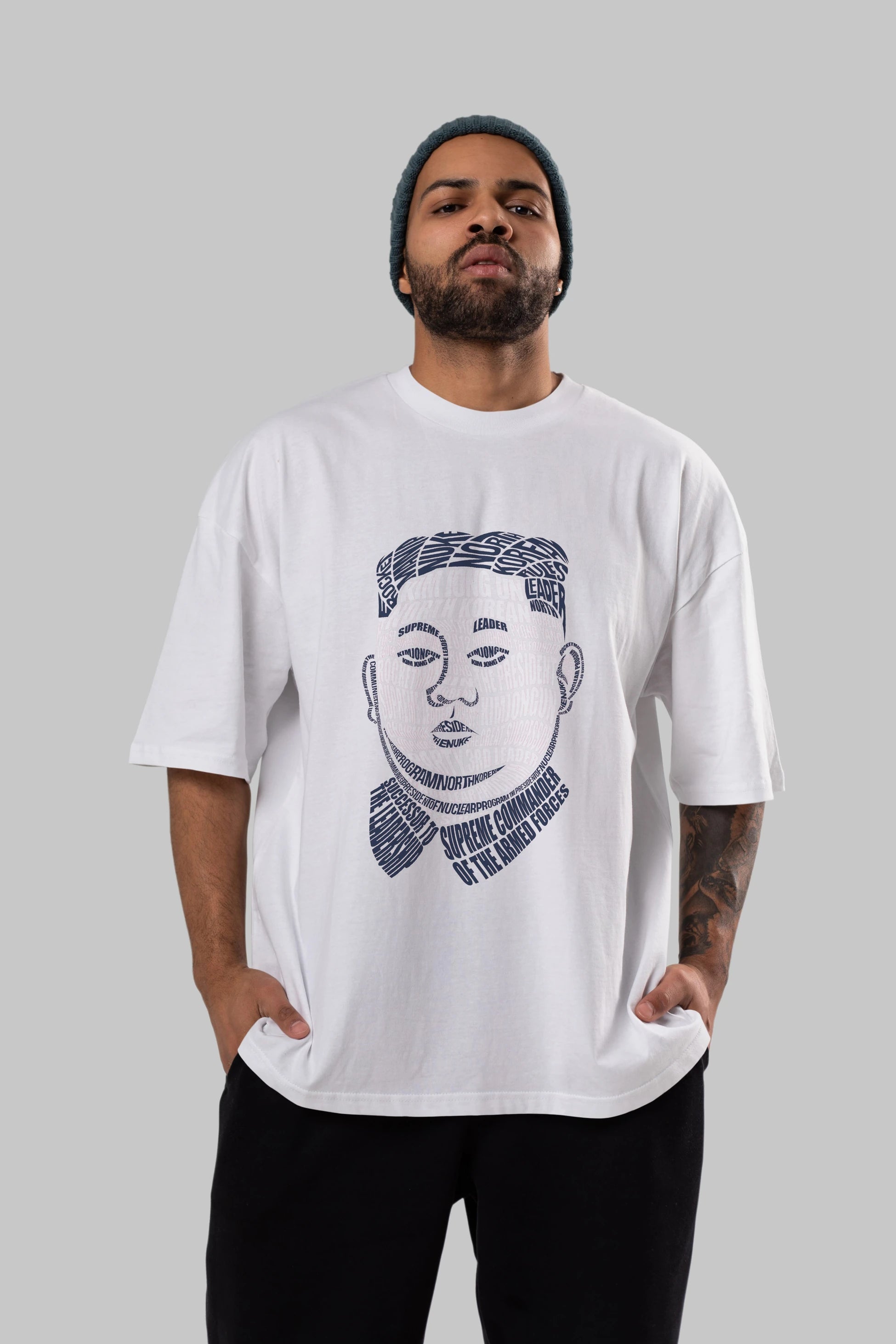 Kim Jong Un Calligram Ön Baskılı Oversize t-shirt %100 pamuk Erkek Kadın Unisex