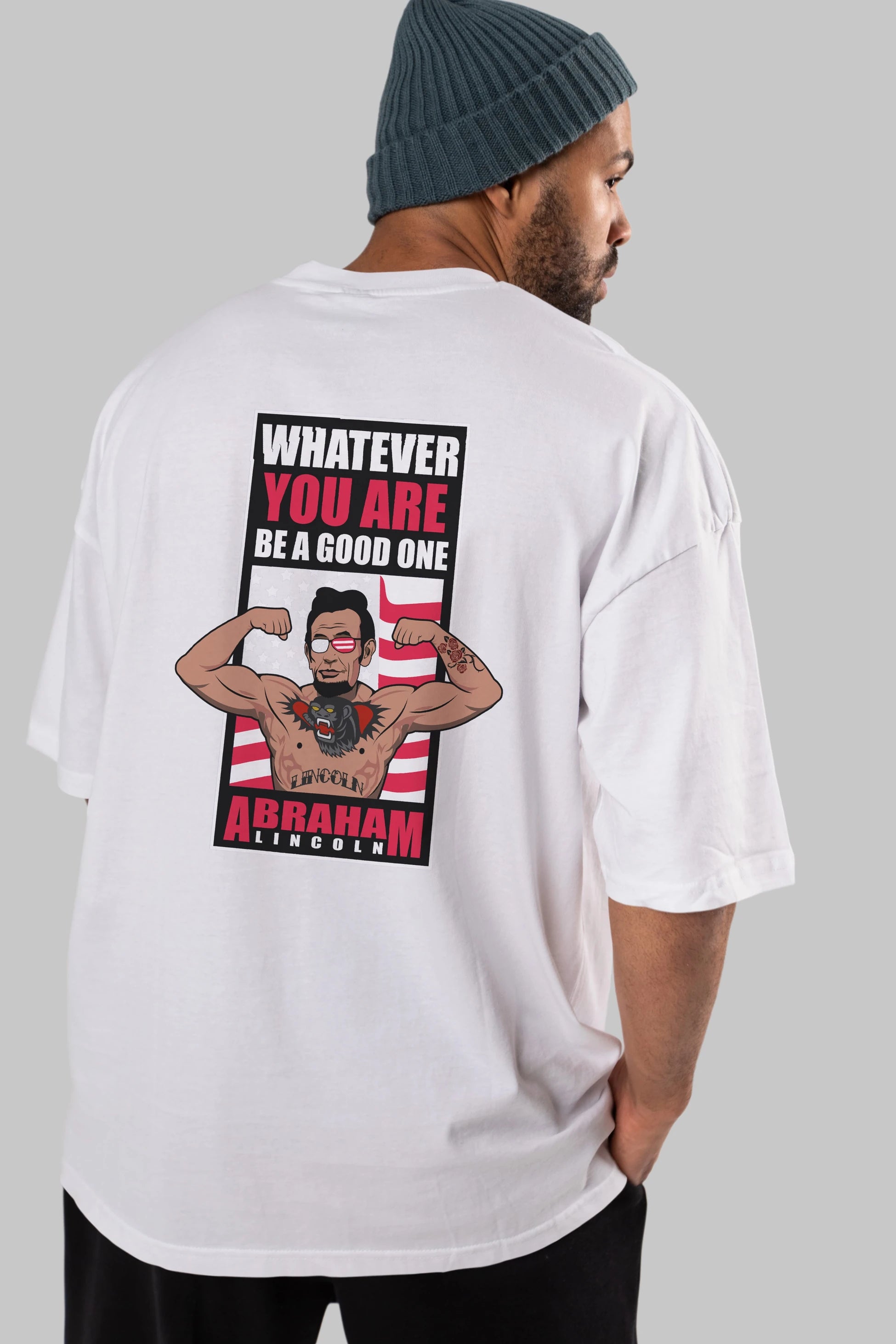 Lincoln Fighter Arka Baskılı Oversize t-shirt Erkek Kadın Unisex %100 Pamuk tişort
