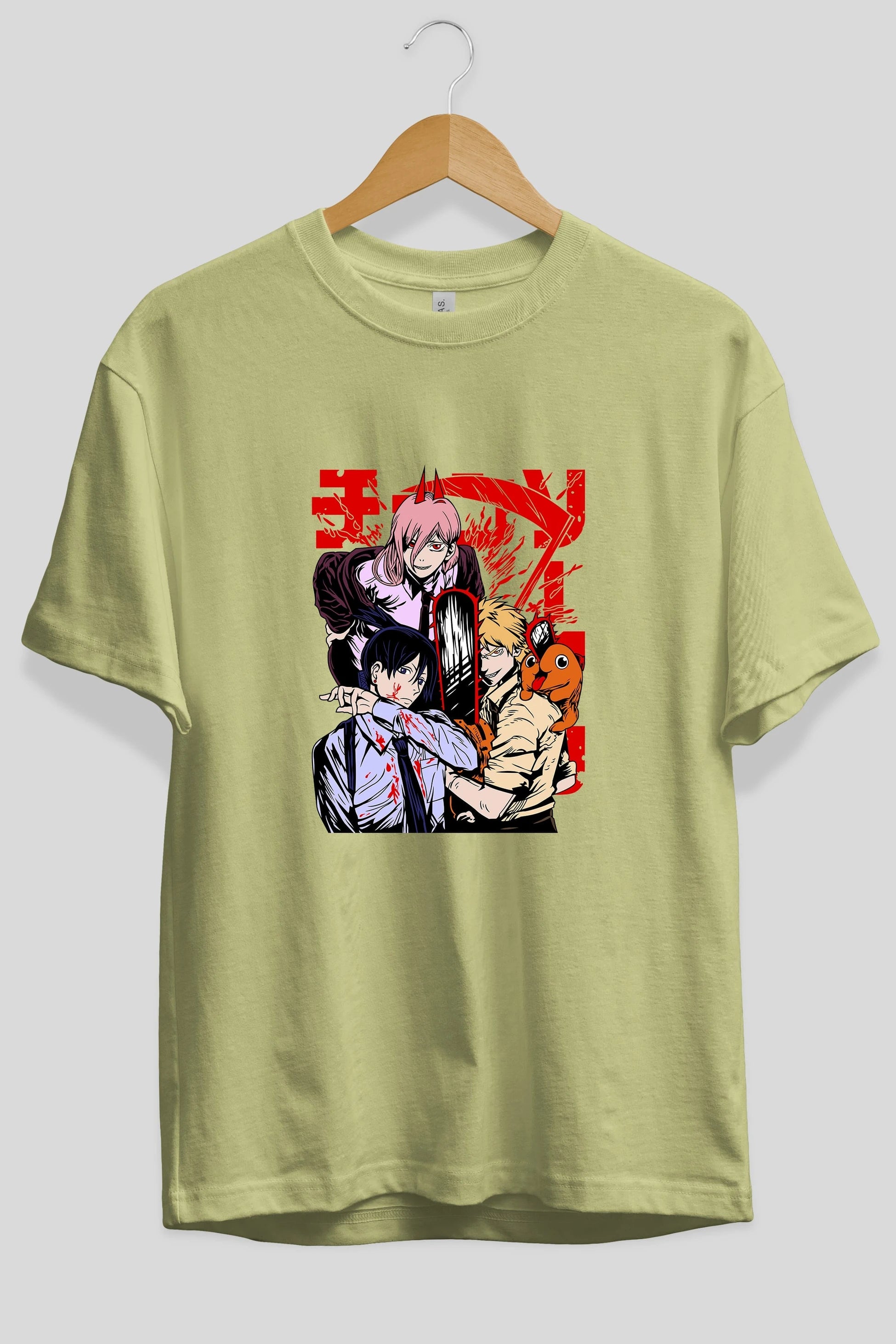 CHAINSAWMAN CREW Anime Ön Baskılı Oversize t-shirt %100 pamuk Erkek Kadın Unisex