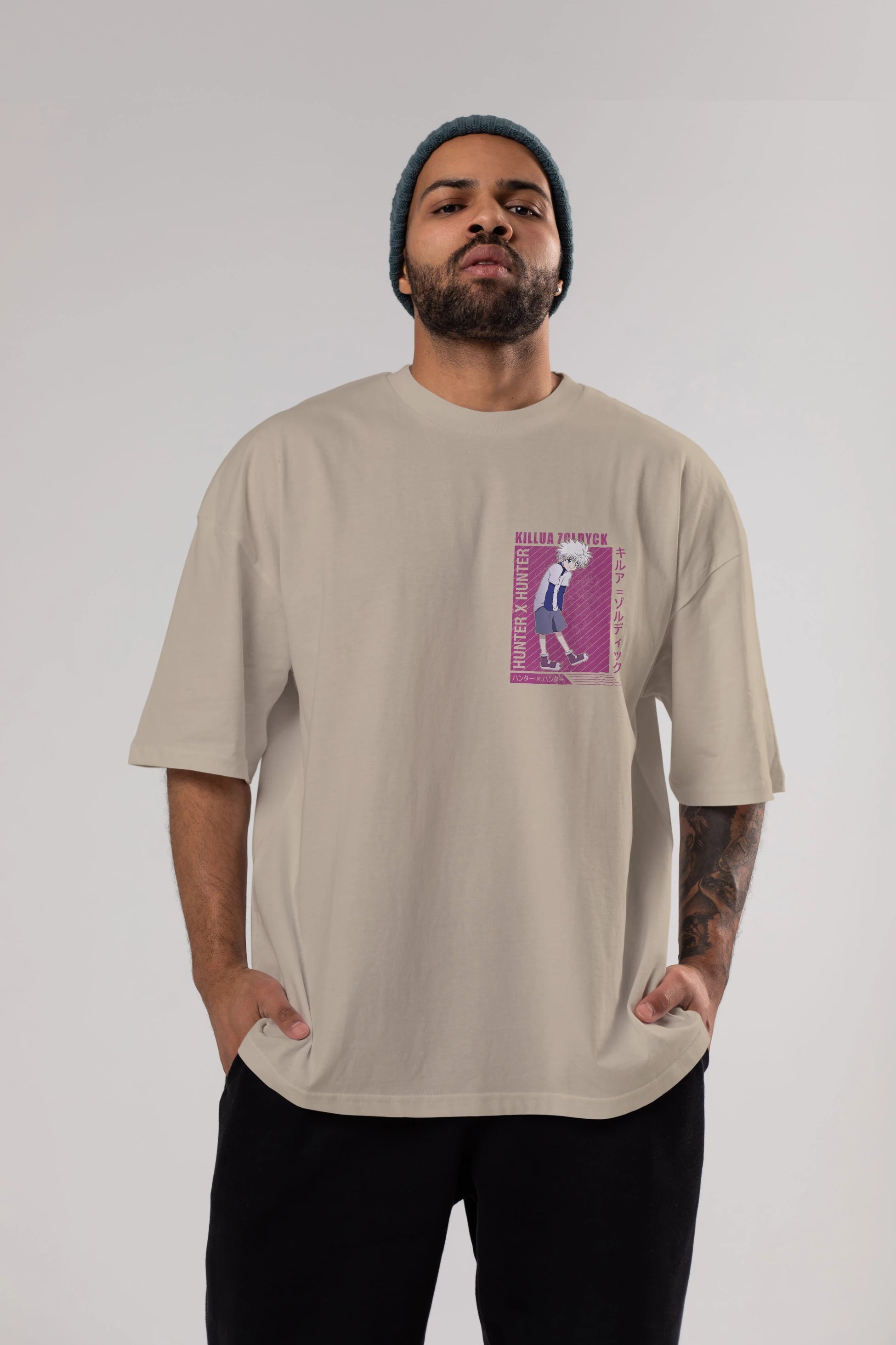 Killua Zoldyck 3 1 Ön Sol Baskılı Oversize t-shirt Erkek Kadın Unisex %100 Pamuk Bisiklet Yaka tişort