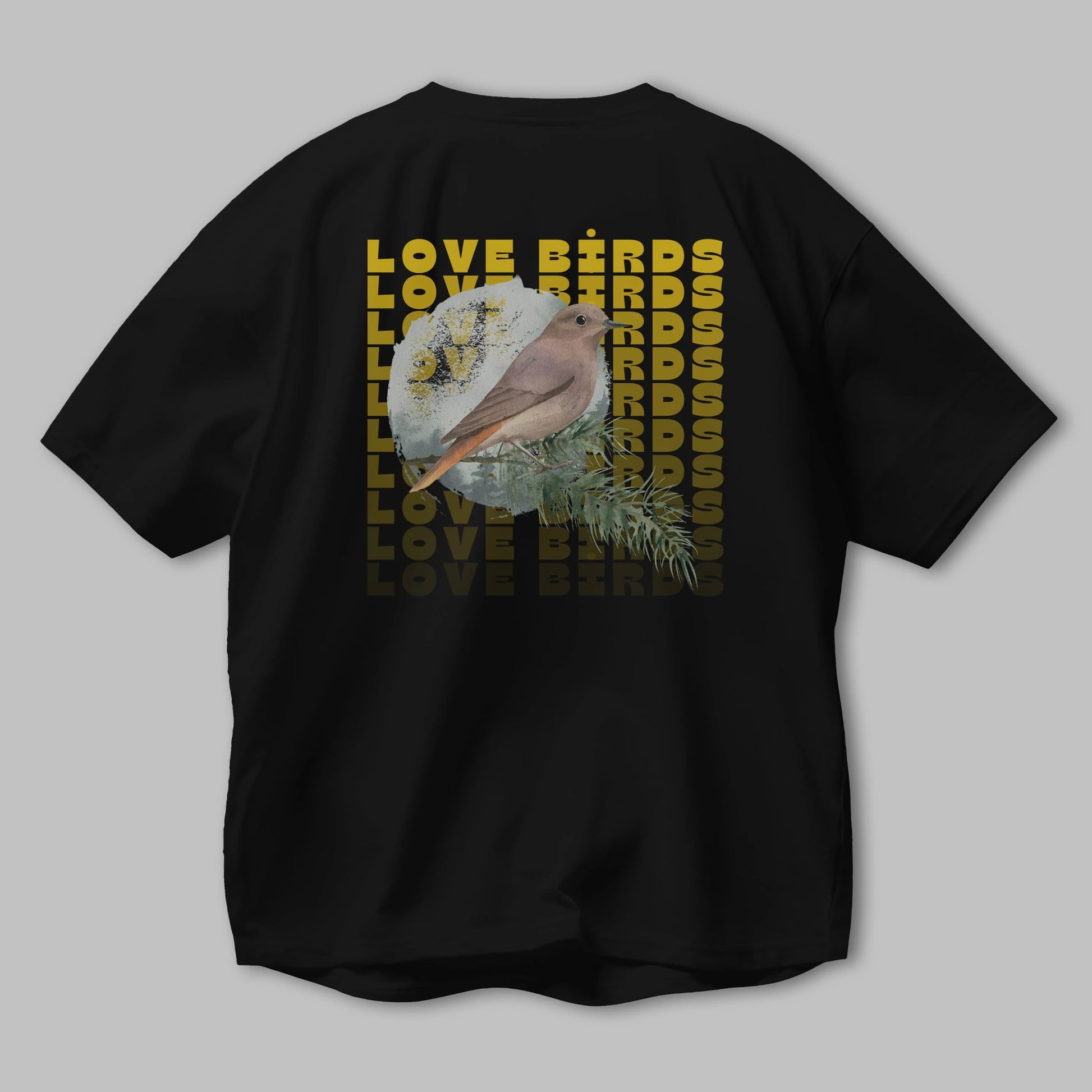 Love Birds Yazılı Arka Baskılı Oversize t-shirt Erkek Kadın Unisex