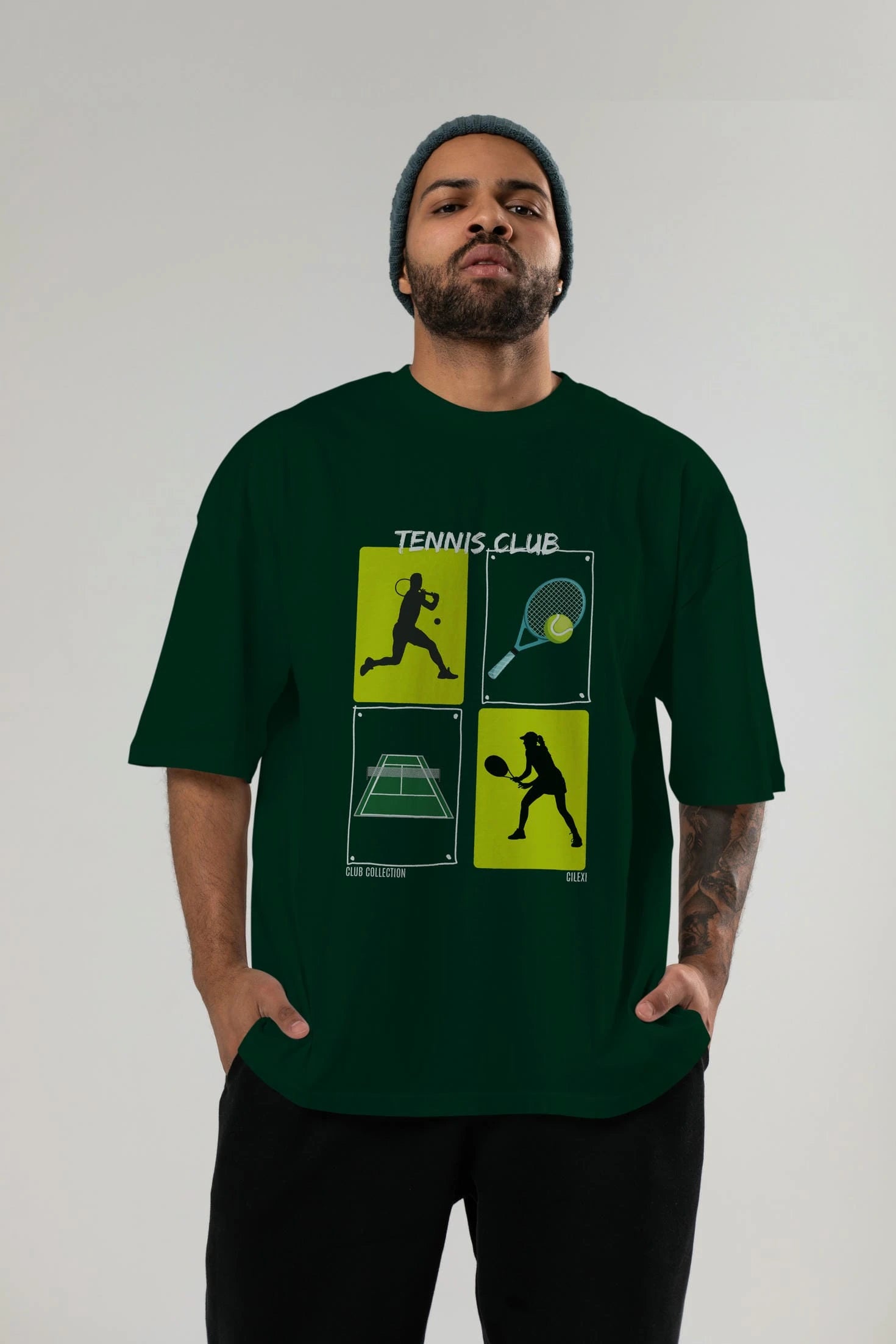 Tennis Club ön Baskılı Oversize t-shirt Erkek Kadın %100 Pamuk Bisiklet Yaka tişort