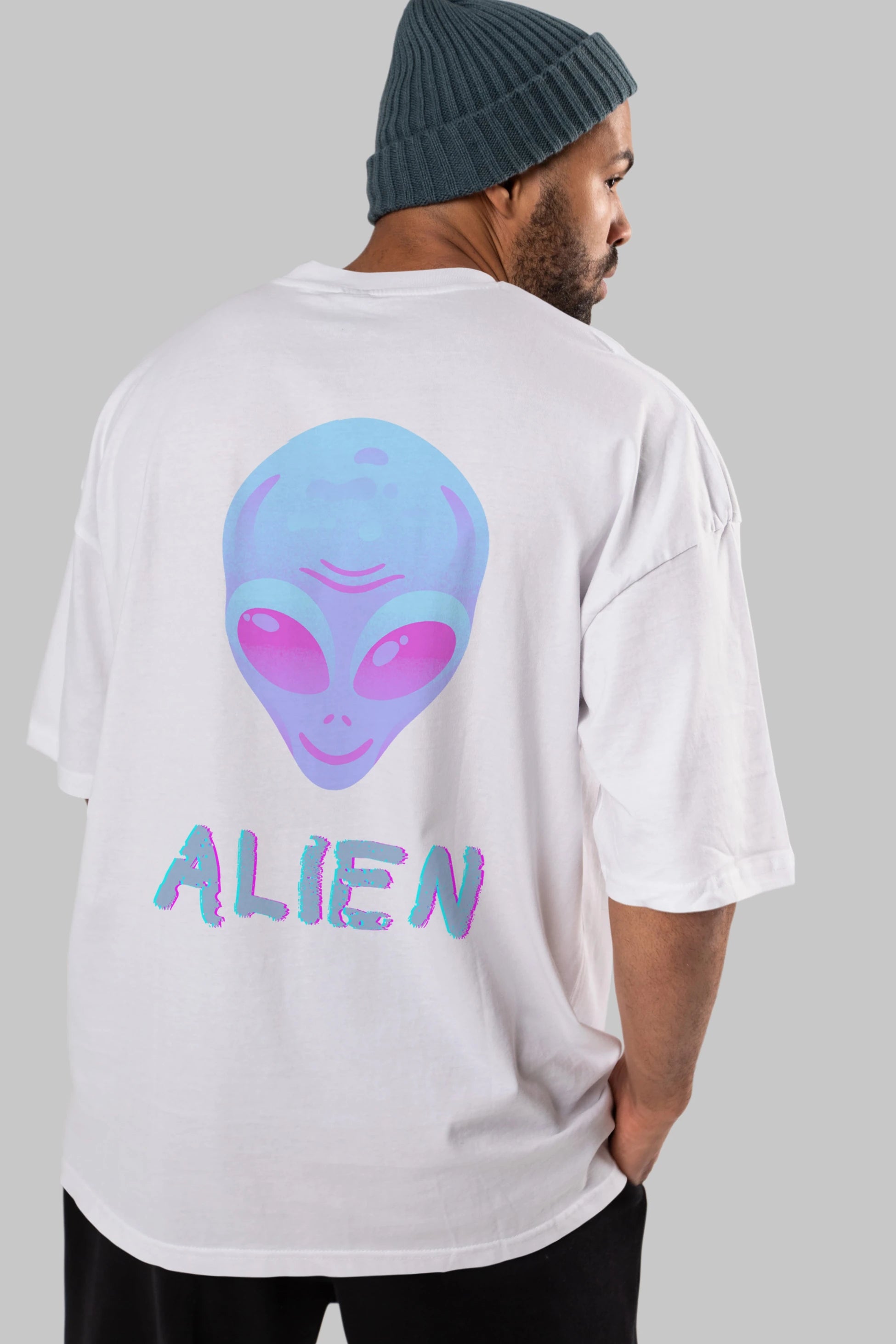 Alien Arka Baskılı Oversize t-shirt Erkek Kadın Unisex