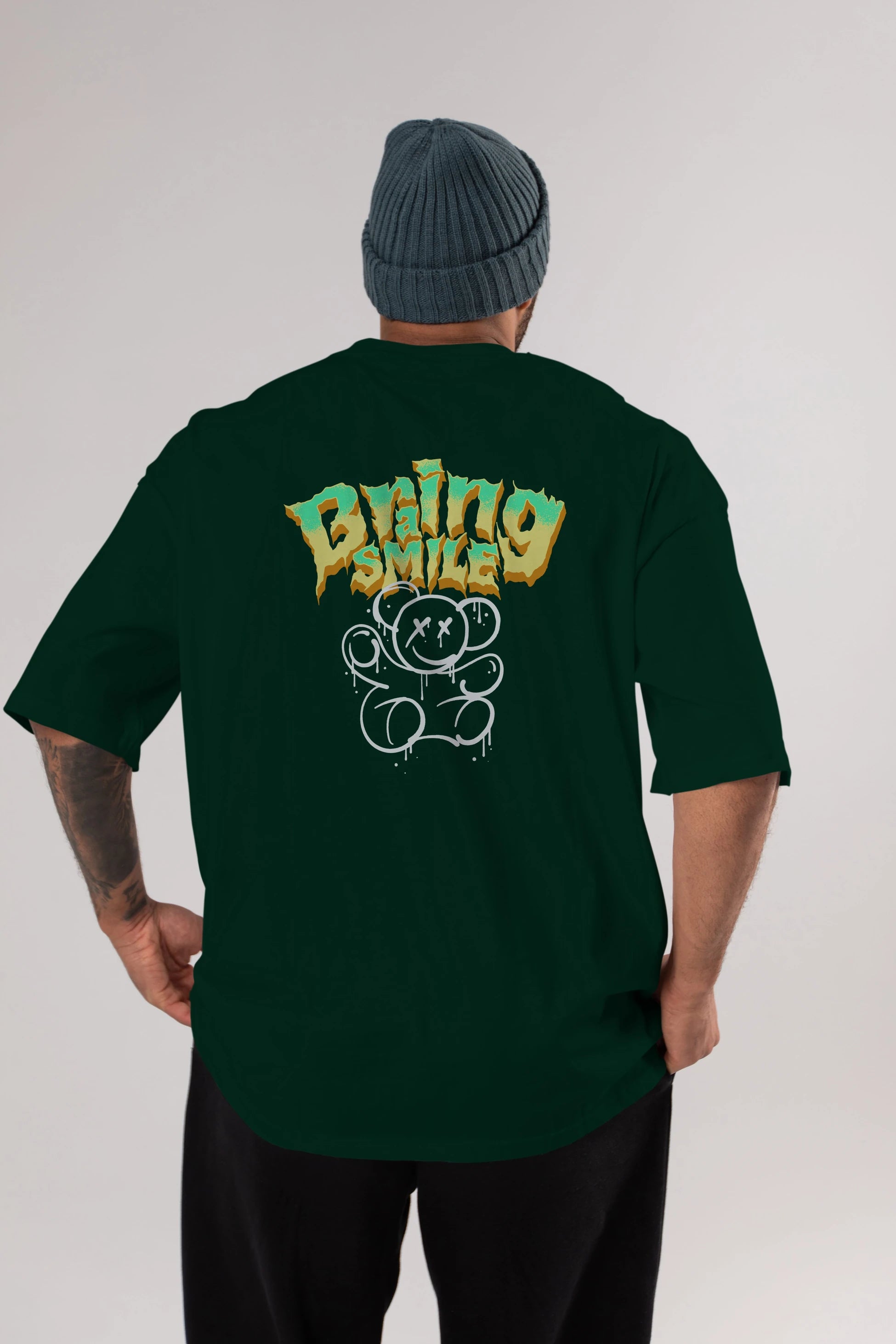 Teddy Bear Braing Smile Arka Baskılı Oversize t-shirt Erkek Kadın Unisex