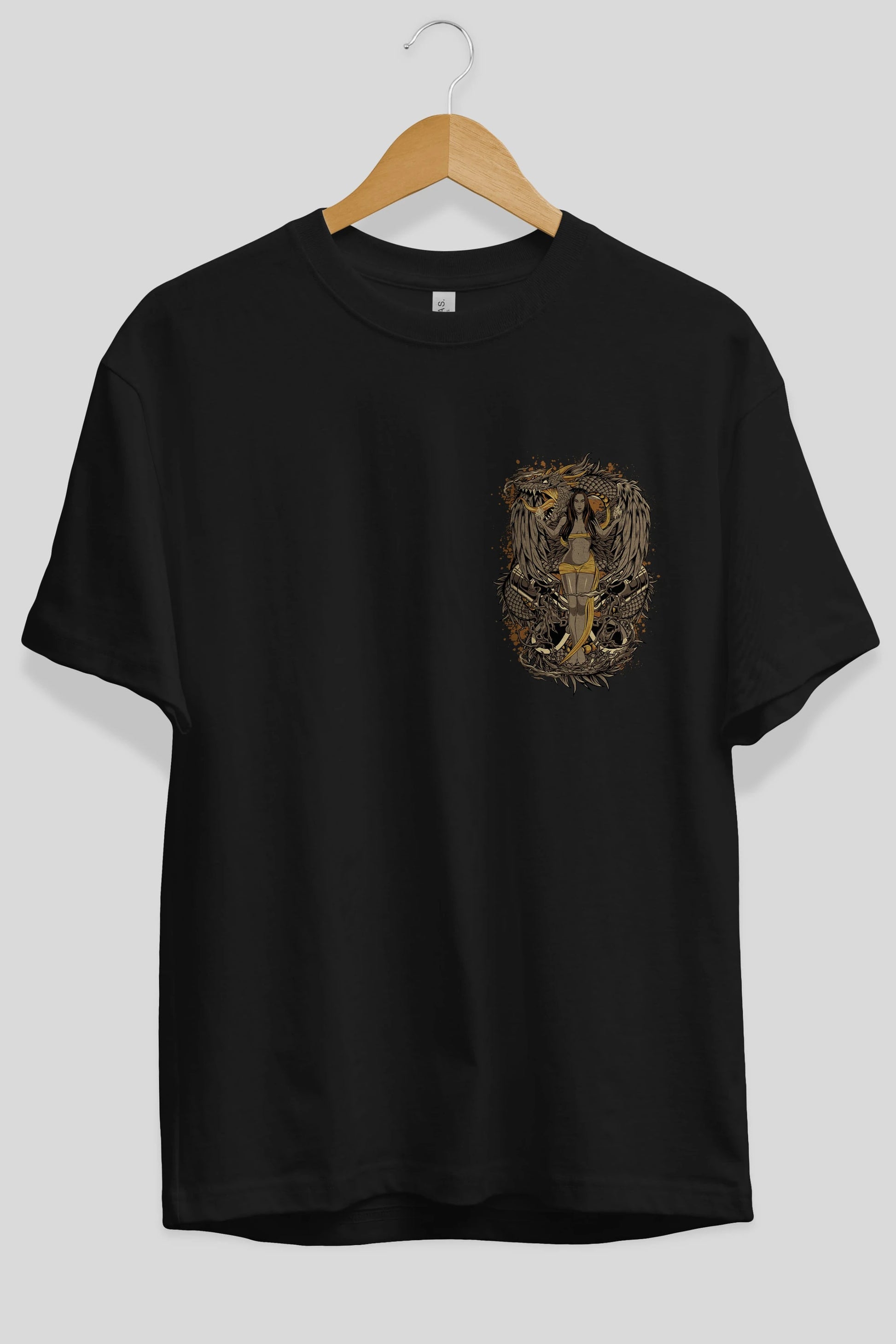 TRIBAL (3) Ön Sol Baskılı Oversize t-shirt Erkek Kadın Unisex %100 Pamuk Bisiklet Yaka tişort