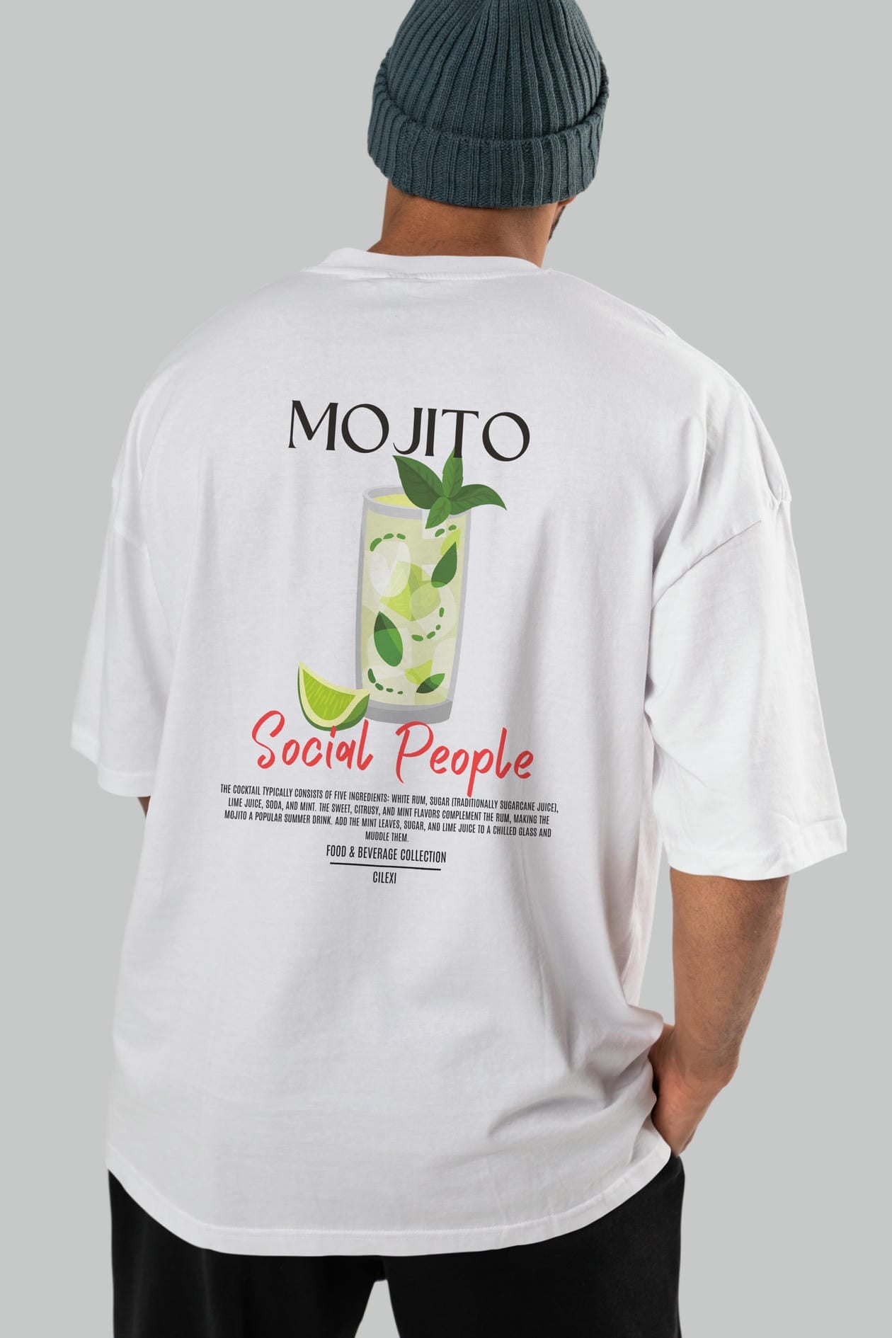 Mojıto Kokteyl Serisi Baskılı Oversize t-shirt Erkek Kadın Unisex %100 Pamuk Bisiklet Yaka tişort