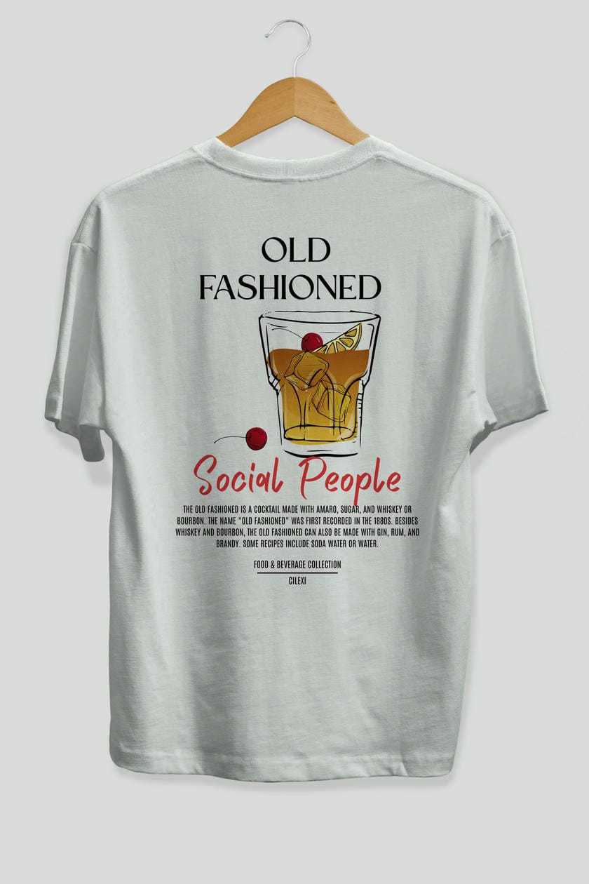 Old Fashıoned Kokteyl Serisi Baskılı Oversize t-shirt Erkek Kadın Unisex %100 Pamuk Bisiklet Yaka tişort