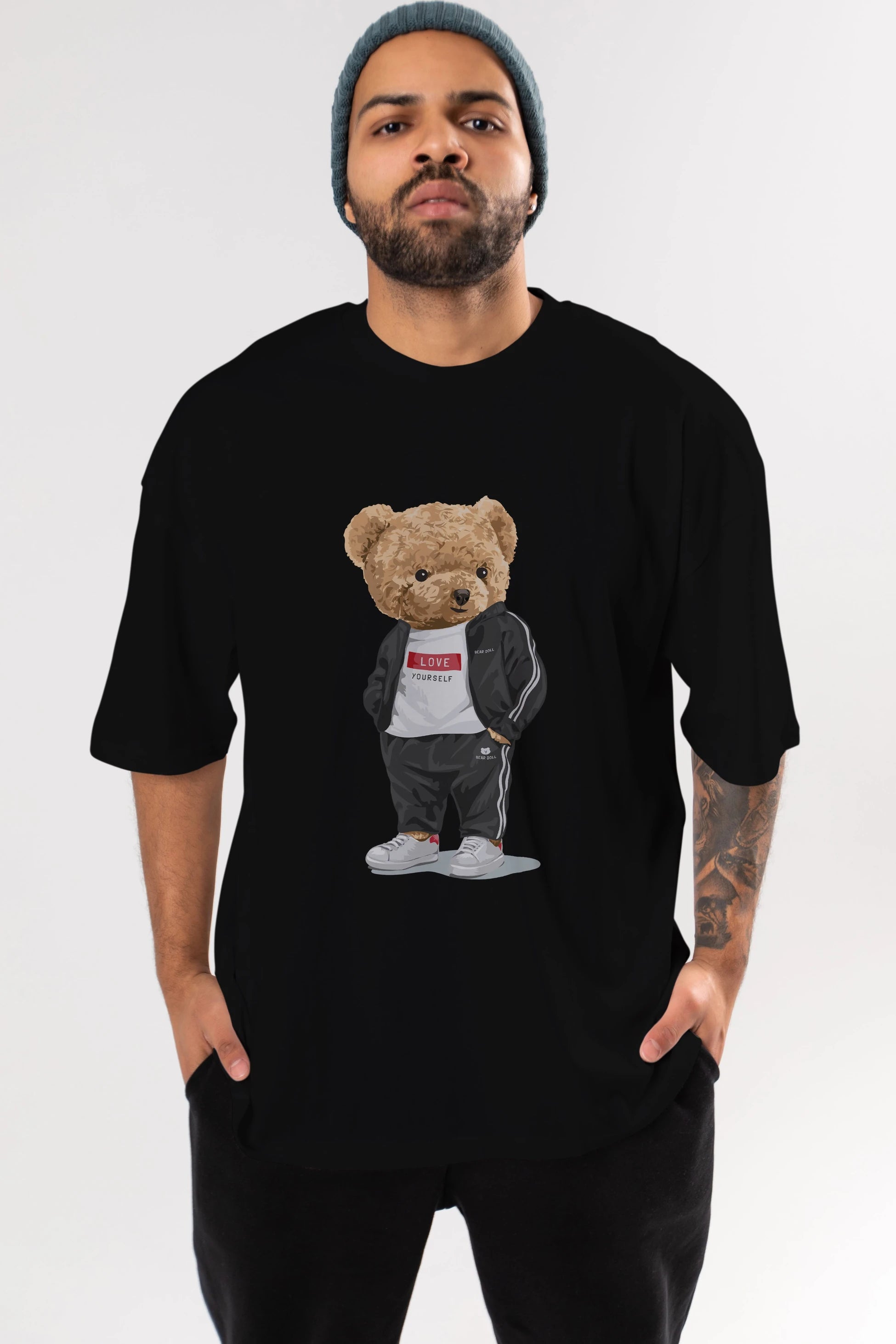 Teddy Bear Love Yourself Ön Baskılı Oversize t-shirt Erkek Kadın Unisex %100 Pamuk