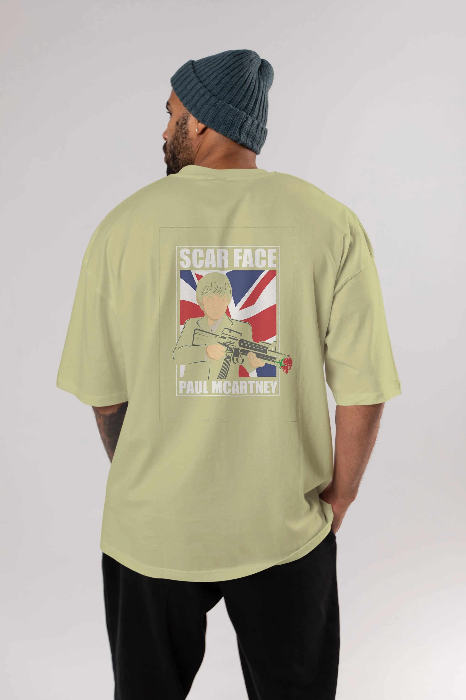 Paul Mccartney Scar Face Arka Baskılı Oversize t-shirt Erkek Kadın Unisex %100 Pamuk tişort