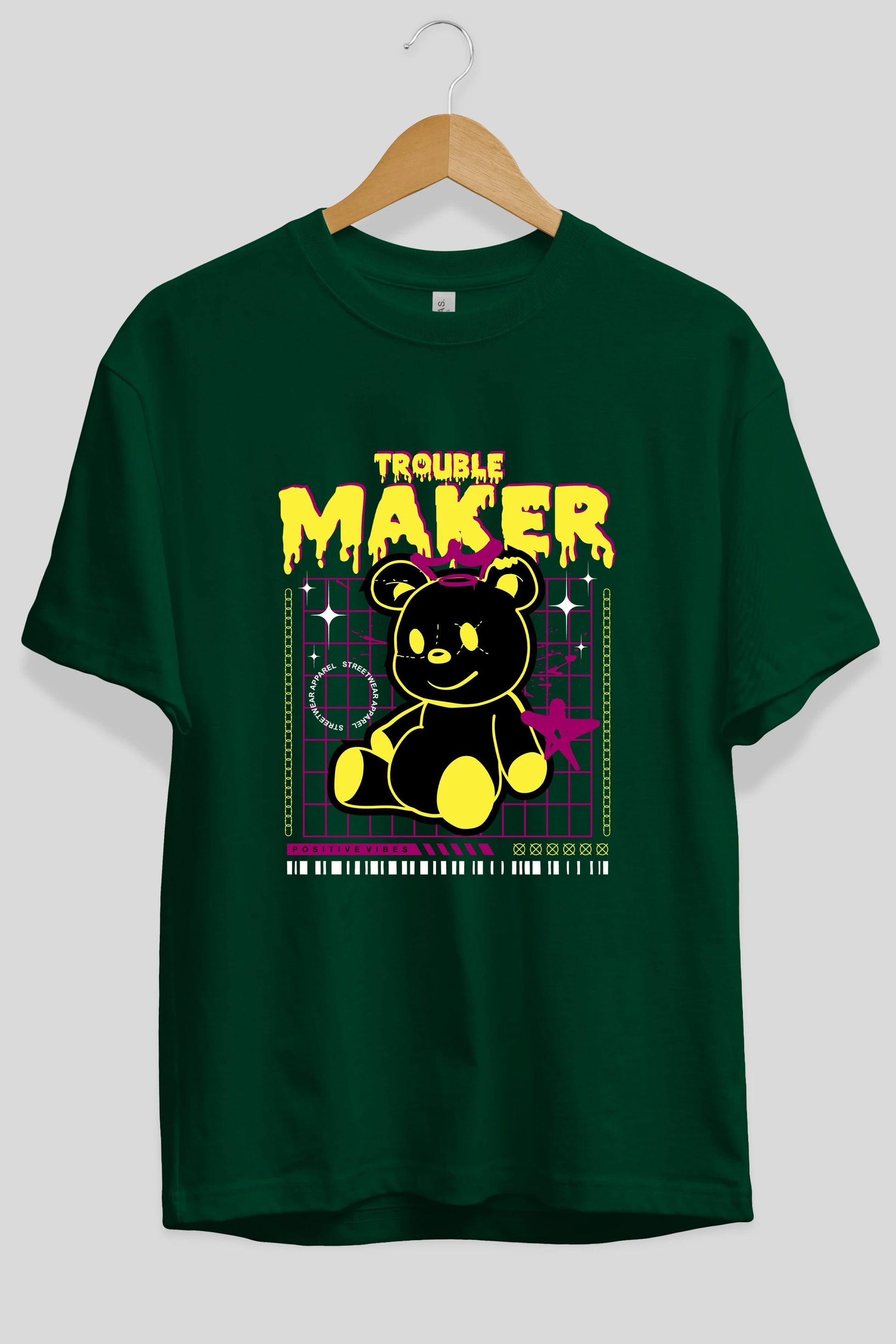 Teddy Bear Trouble Maker Ön Baskılı Oversize t-shirt Erkek Kadın Unisex