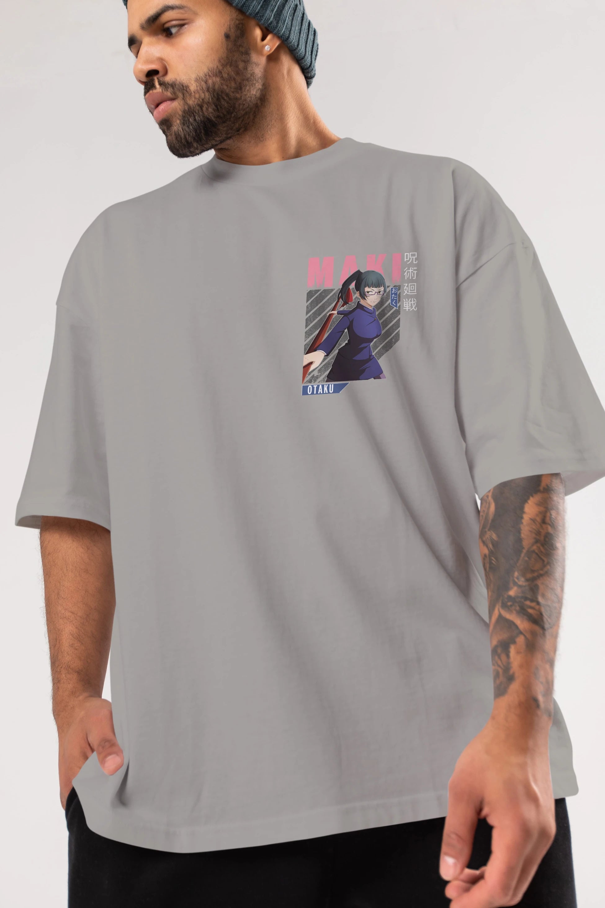 Maki Zenin CHAINSAWMAN Ön Sol Baskılı Oversize t-shirt Erkek Kadın Unisex %100 Pamuk Bisiklet Yaka tişort
