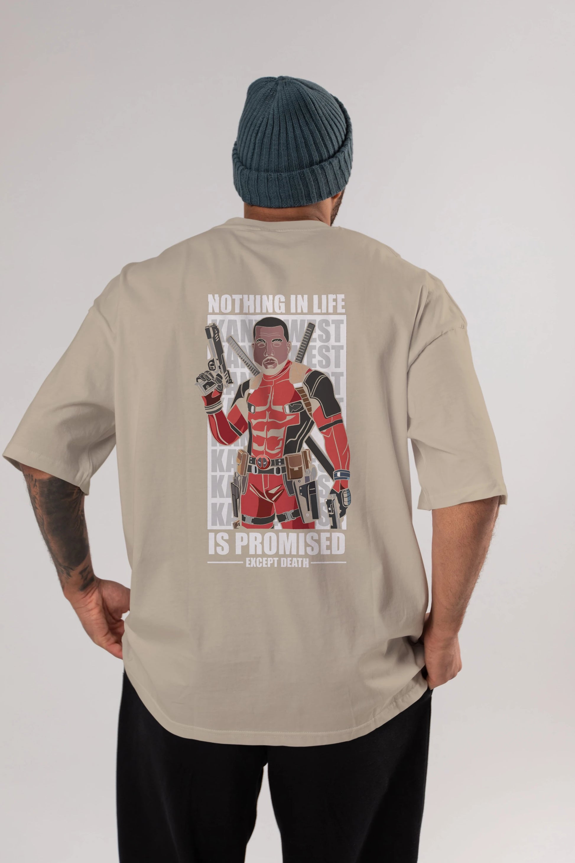 Kanye West Deadpool Arka Baskılı Oversize t-shirt Erkek Kadın Unisex %100 Pamuk tişort