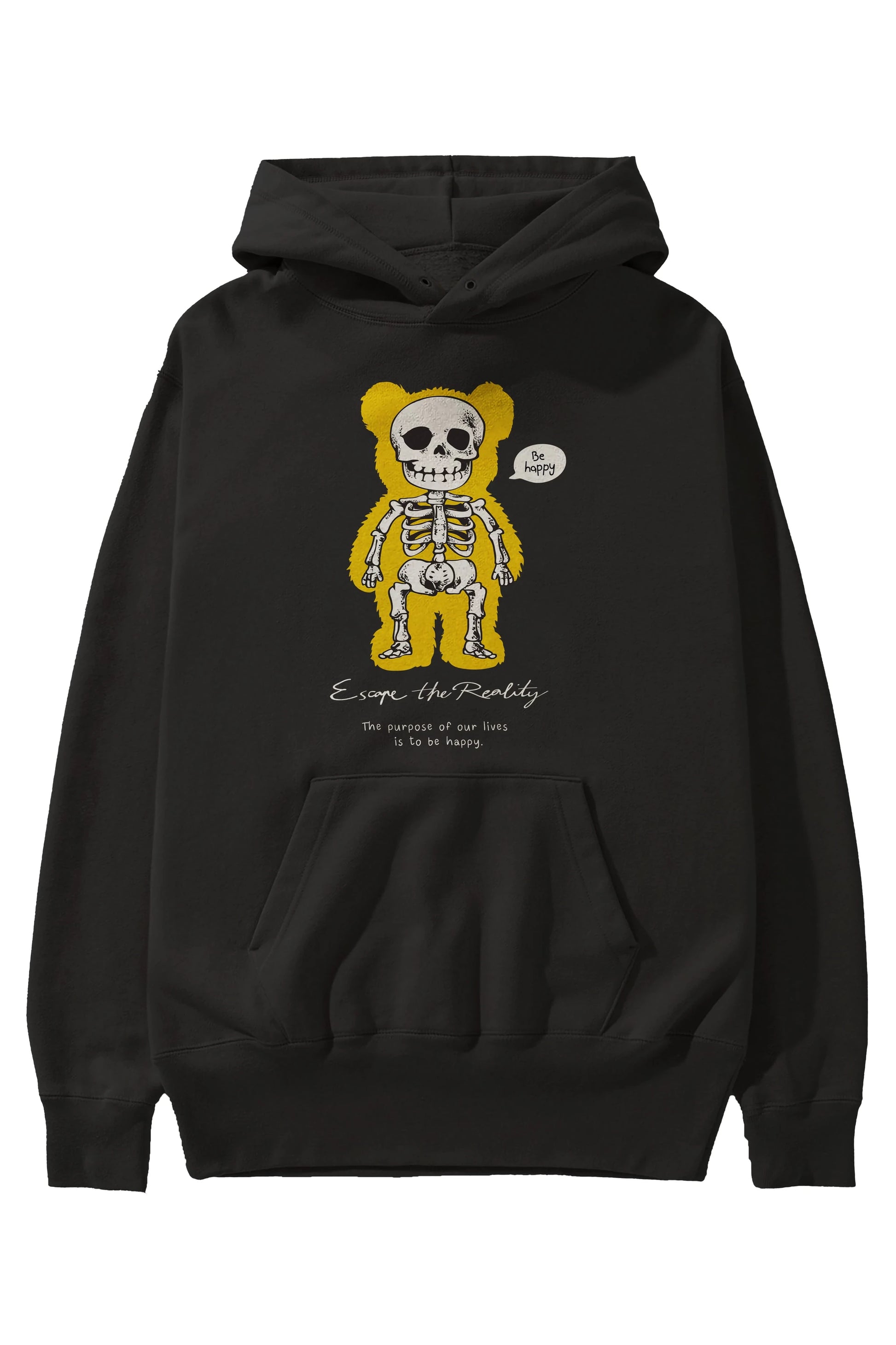 Be Happy Bear Ön Baskılı Hoodie Oversize Kapüşonlu Sweatshirt Erkek Kadın Unisex