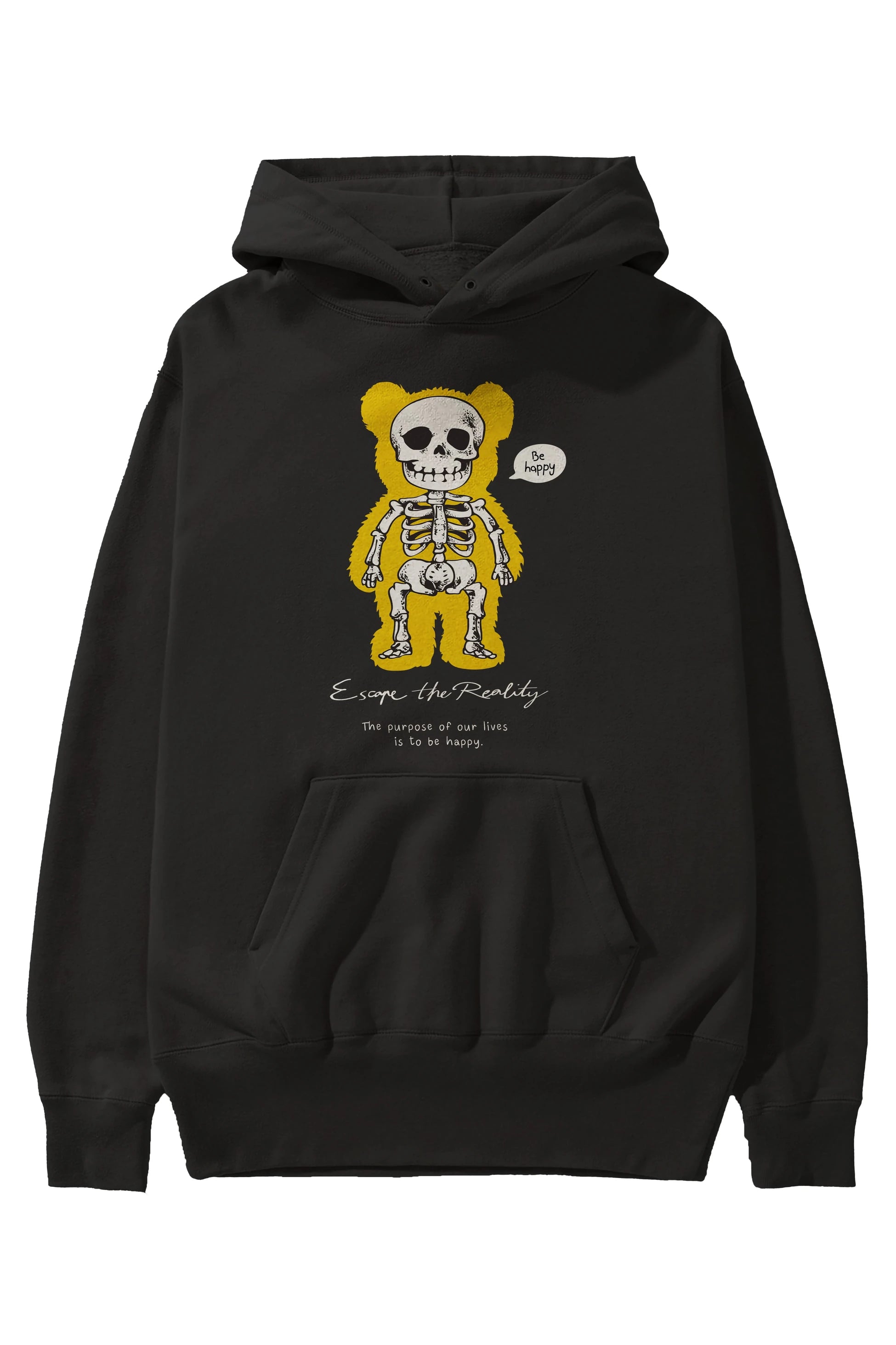 Be Happy Bear Ön Baskılı Hoodie Oversize Kapüşonlu Sweatshirt Erkek Kadın Unisex