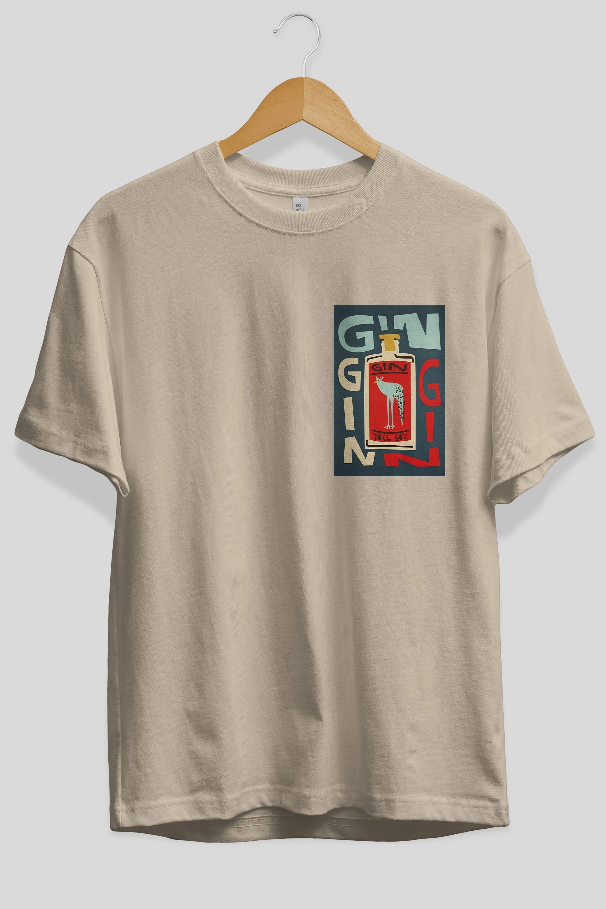 Gin 2 Ön Sol Baskılı Oversize t-shirt Erkek Kadın Unisex %100 Pamuk Bisiklet Yaka tişort