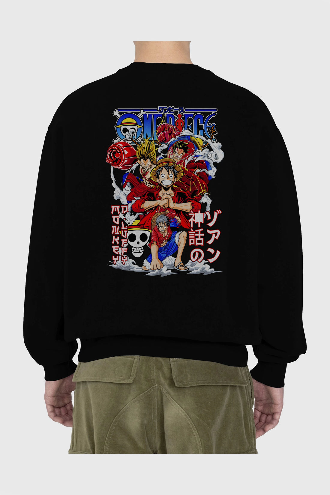 MONKEY D. LUFF-ONE PIECE 2 Anime Arka Baskılı Oversize Sweatshirt Erkek Kadın Unisex