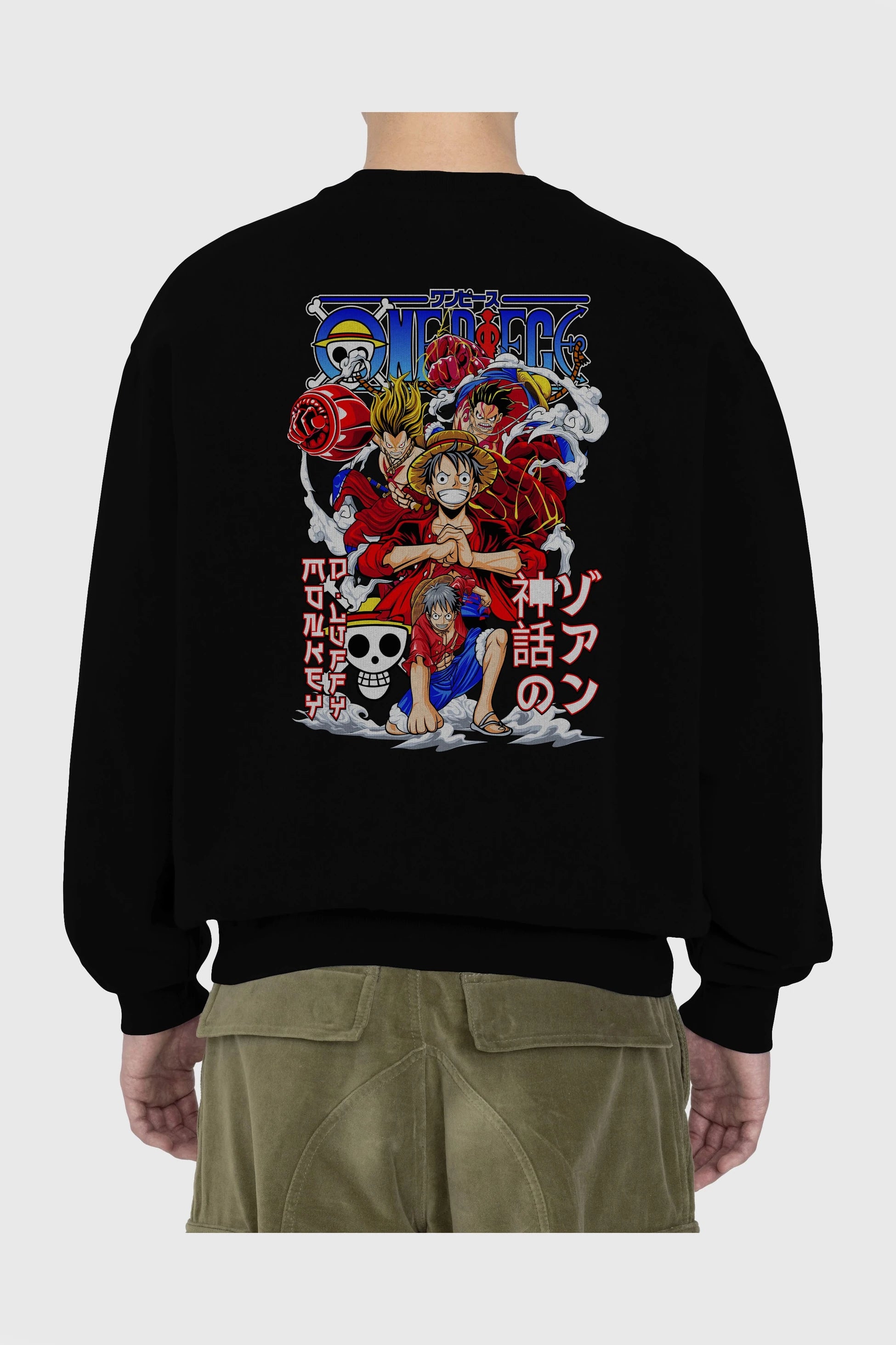 MONKEY D. LUFF-ONE PIECE 2 Anime Arka Baskılı Oversize Sweatshirt Erkek Kadın Unisex