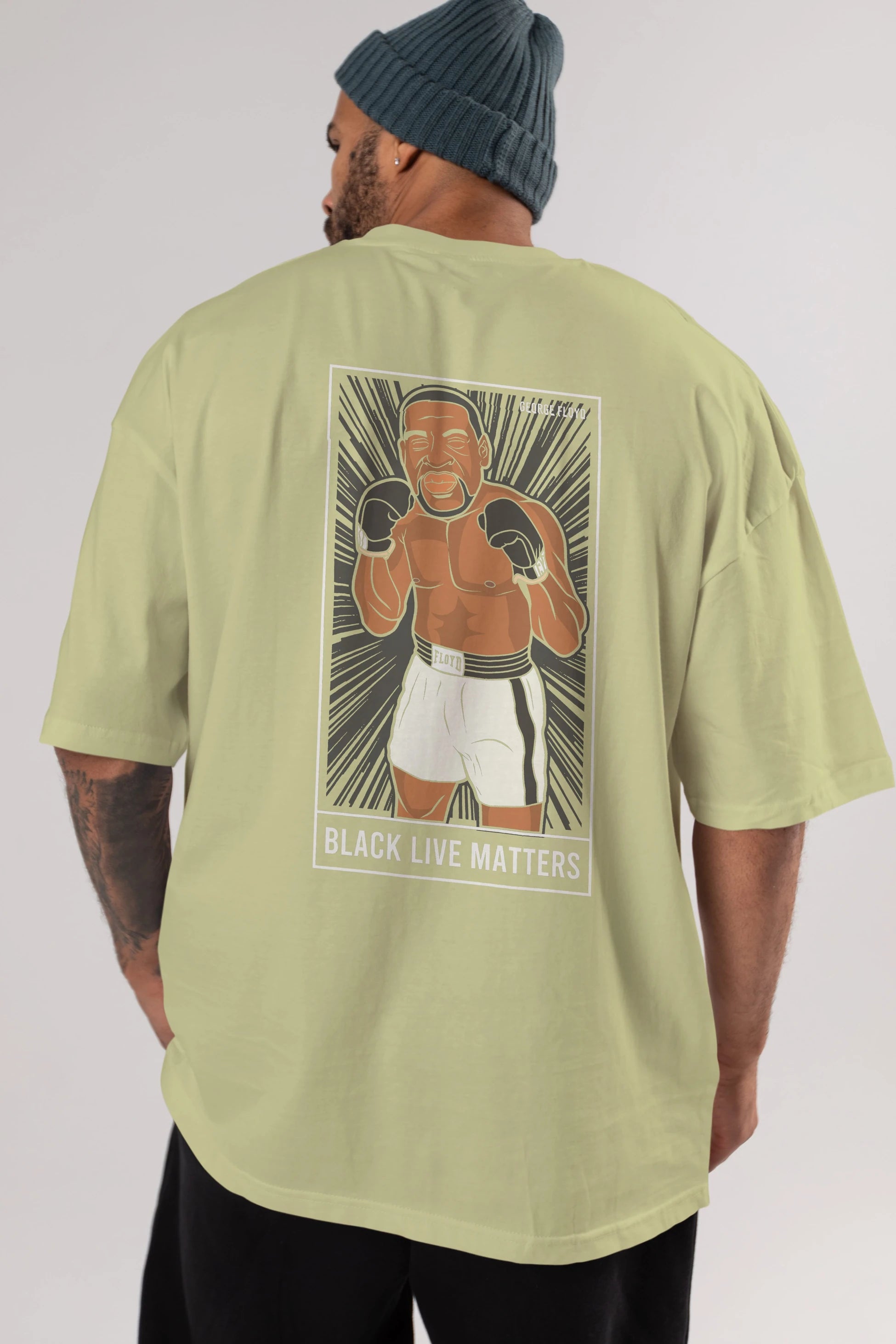 George Floyd Boxer Arka Baskılı Oversize t-shirt Erkek Kadın Unisex %100 Pamuk tişort