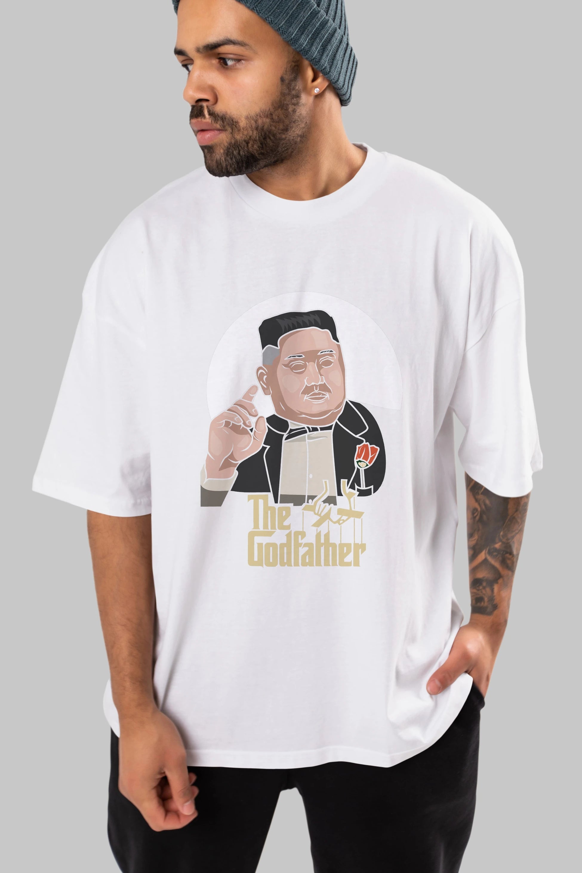 Godfather Jong Un Ön Baskılı Oversize t-shirt Erkek Kadın Unisex %100 Pamuk tişort