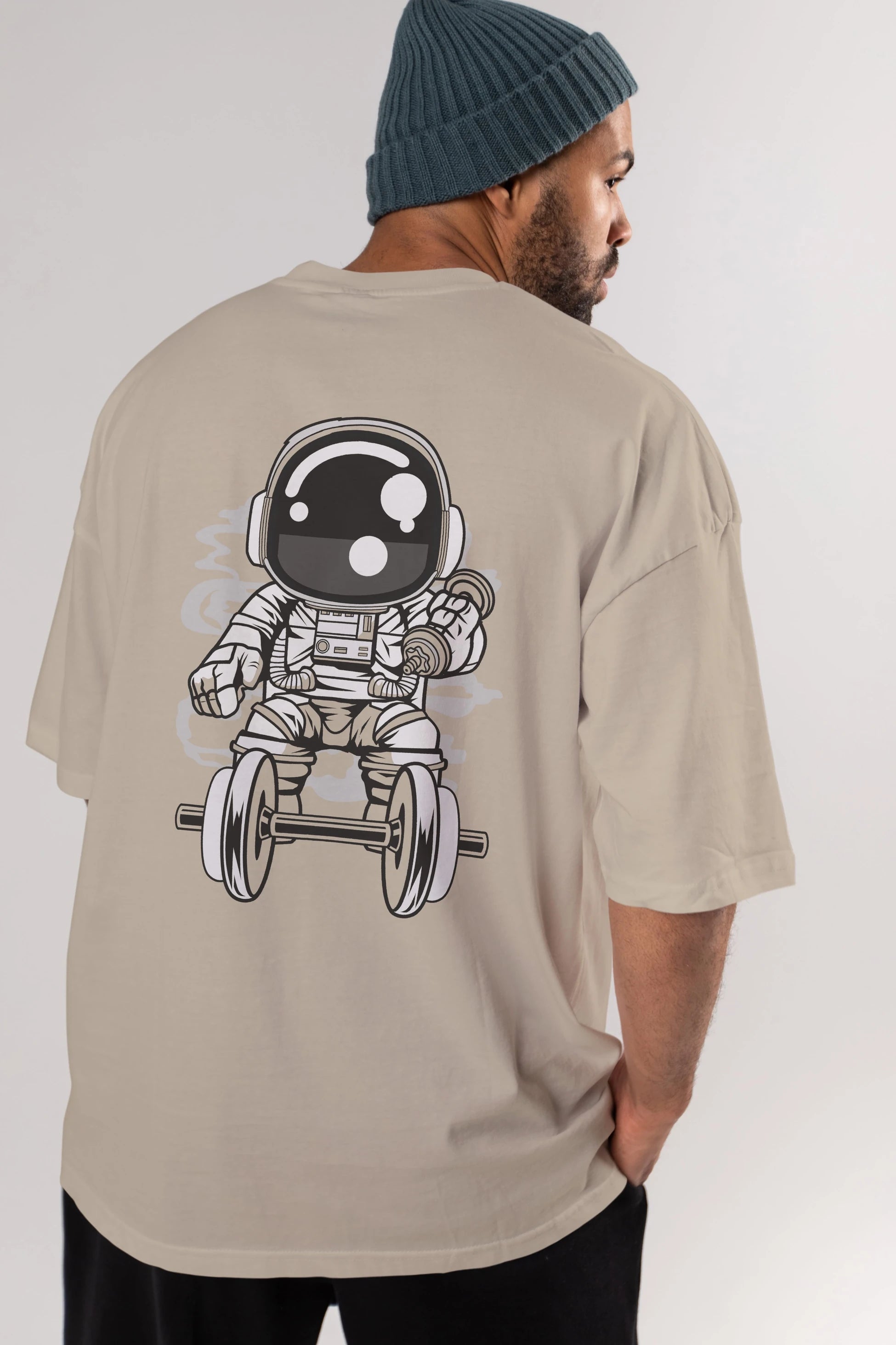 Astronaut Gym Arka Baskılı Oversize t-shirt Erkek Kadın Unisex
