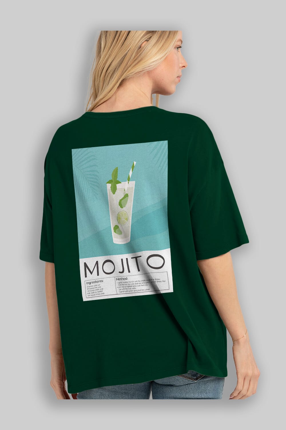Mojito 4 Arka Baskılı Oversize t-shirt Erkek Kadın Unisex %100 Pamuk Bisiklet Yaka tişort