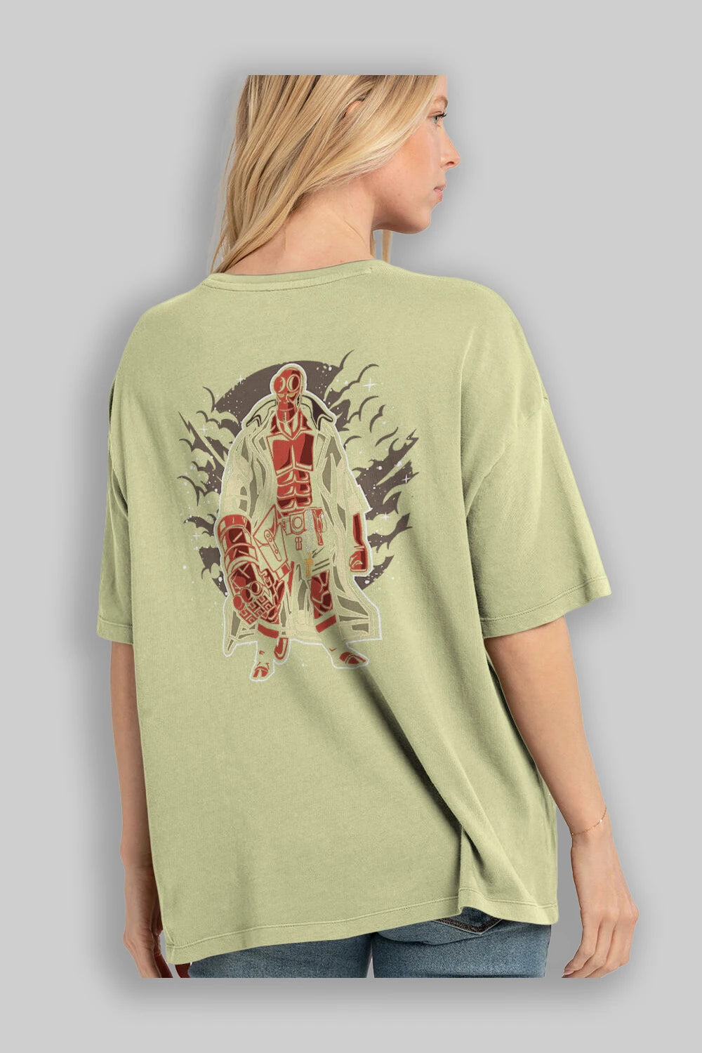 Hellboy Arka Baskılı Oversize t-shirt Erkek Kadın Unisex %100 Pamuk