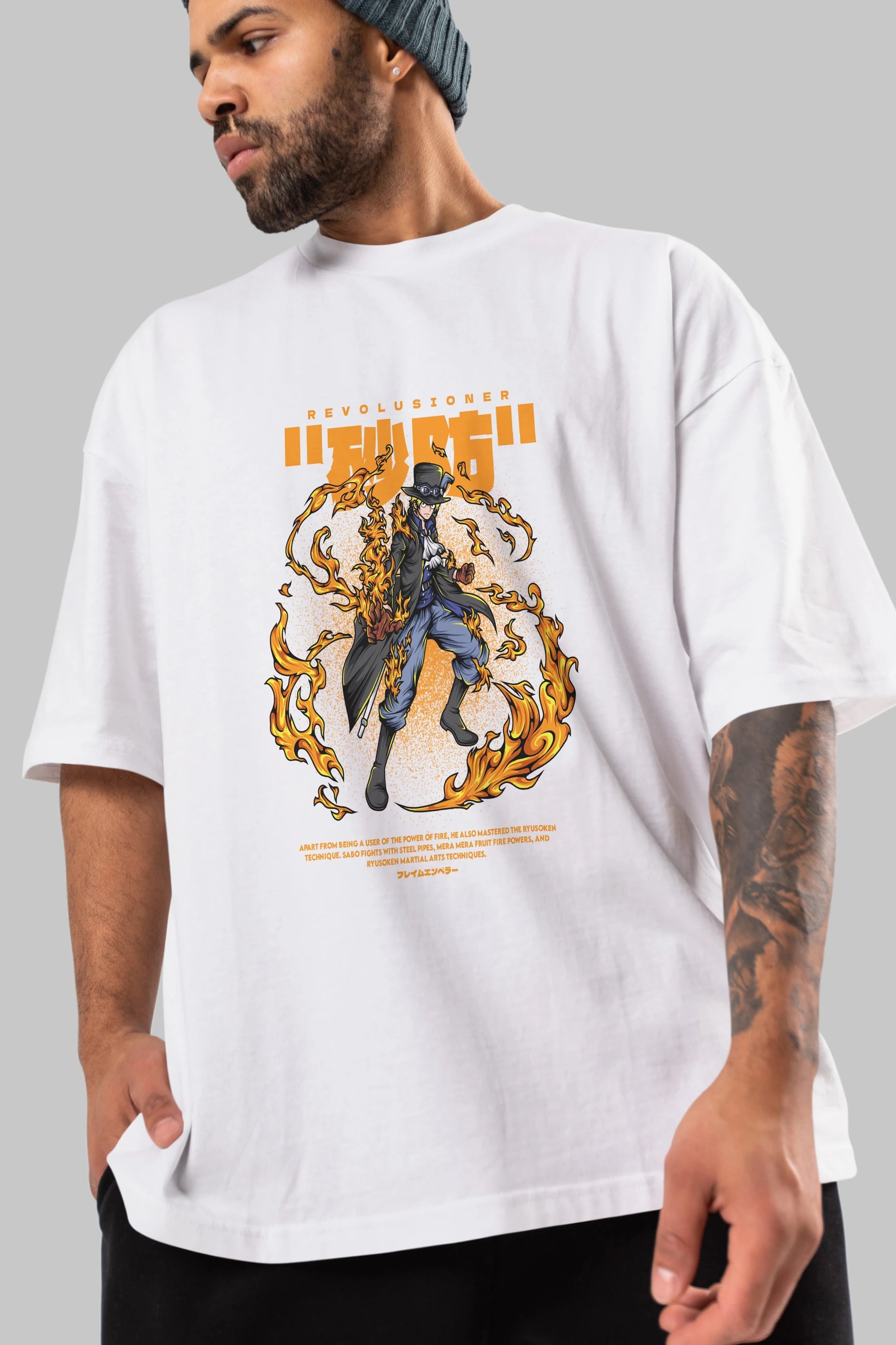 Revolusioner Sabo Anime Ön Baskılı Oversize t-shirt %100 pamuk Erkek Kadın Unisex