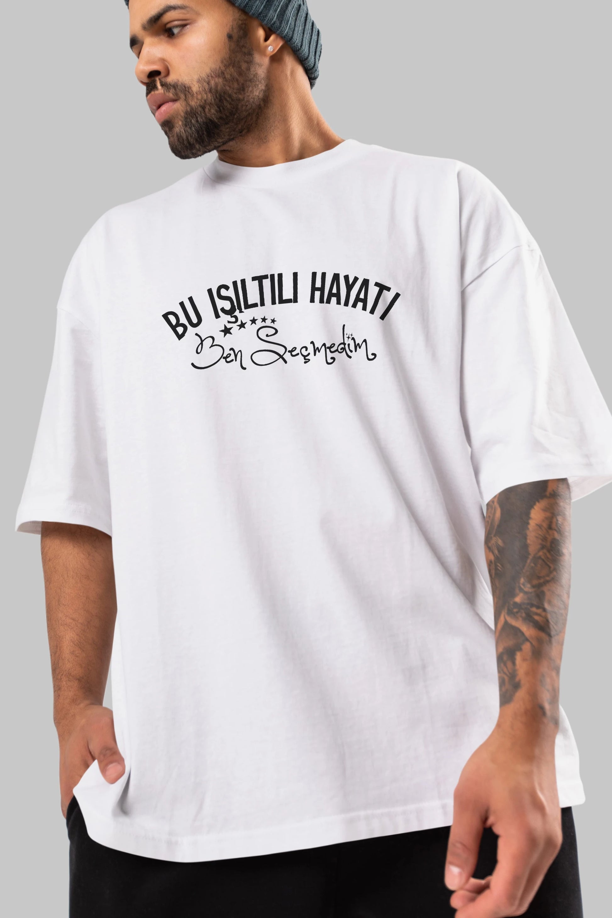 Bu Işıltılı Hayatı Ben Seçmedim Ön Baskılı Oversize t-shirt %100 pamuk Erkek Kadın Unisex
