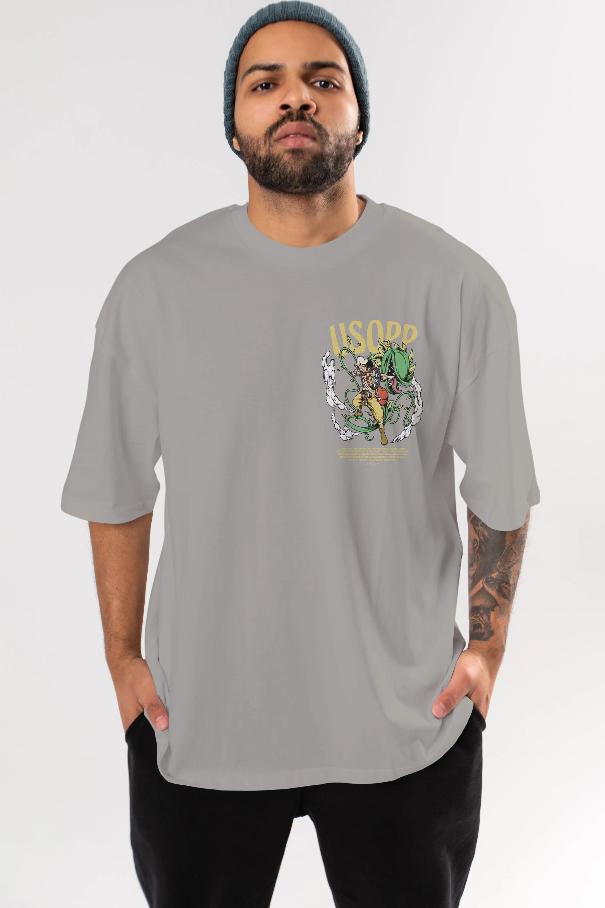 Usopp Ön Sol Baskılı Oversize t-shirt Erkek Kadın Unisex %100 Pamuk Bisiklet Yaka tişort