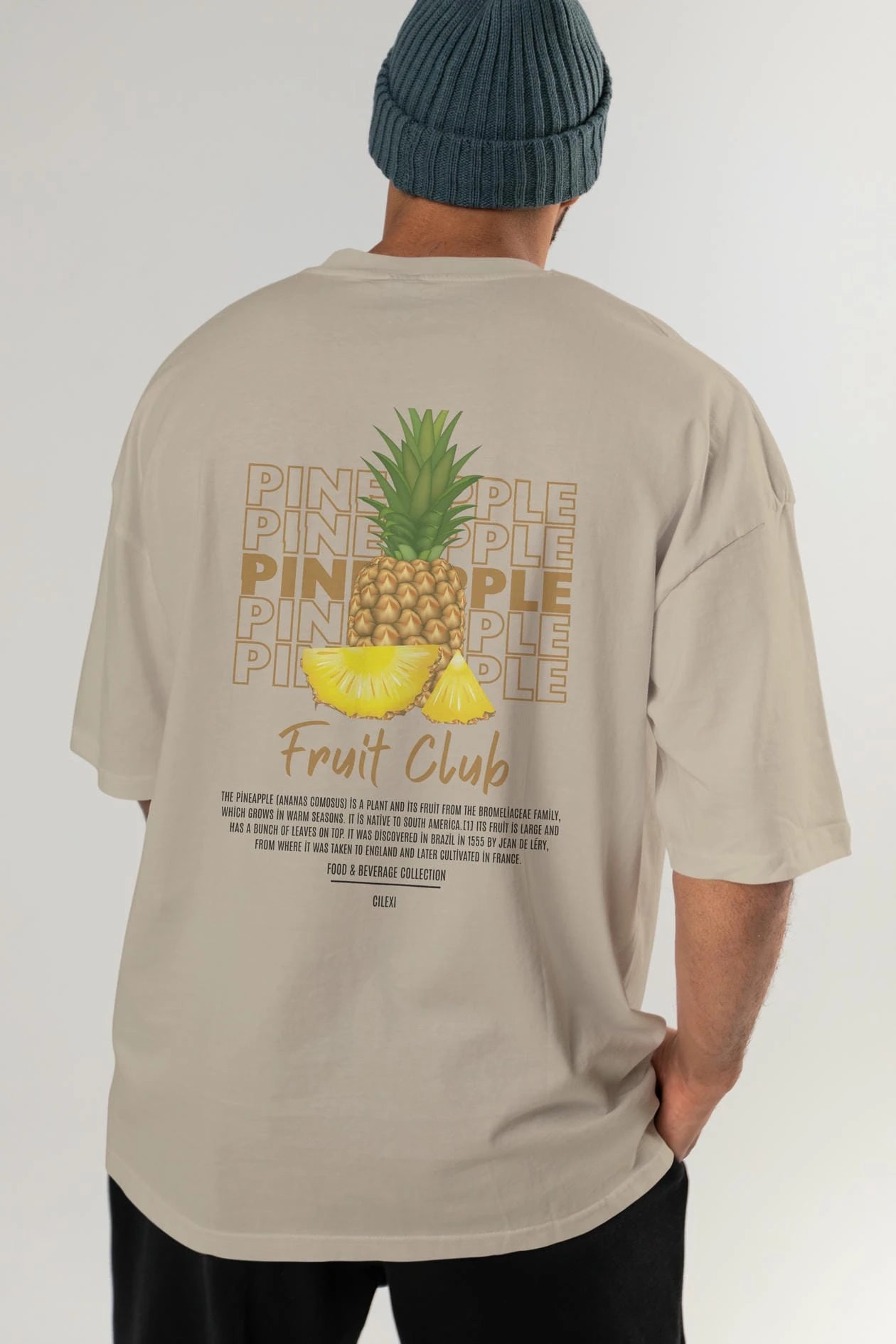 Pineapple Arka Baskılı Oversize t-shirt Erkek Kadın Pamuk Bisiklet Yaka tişort