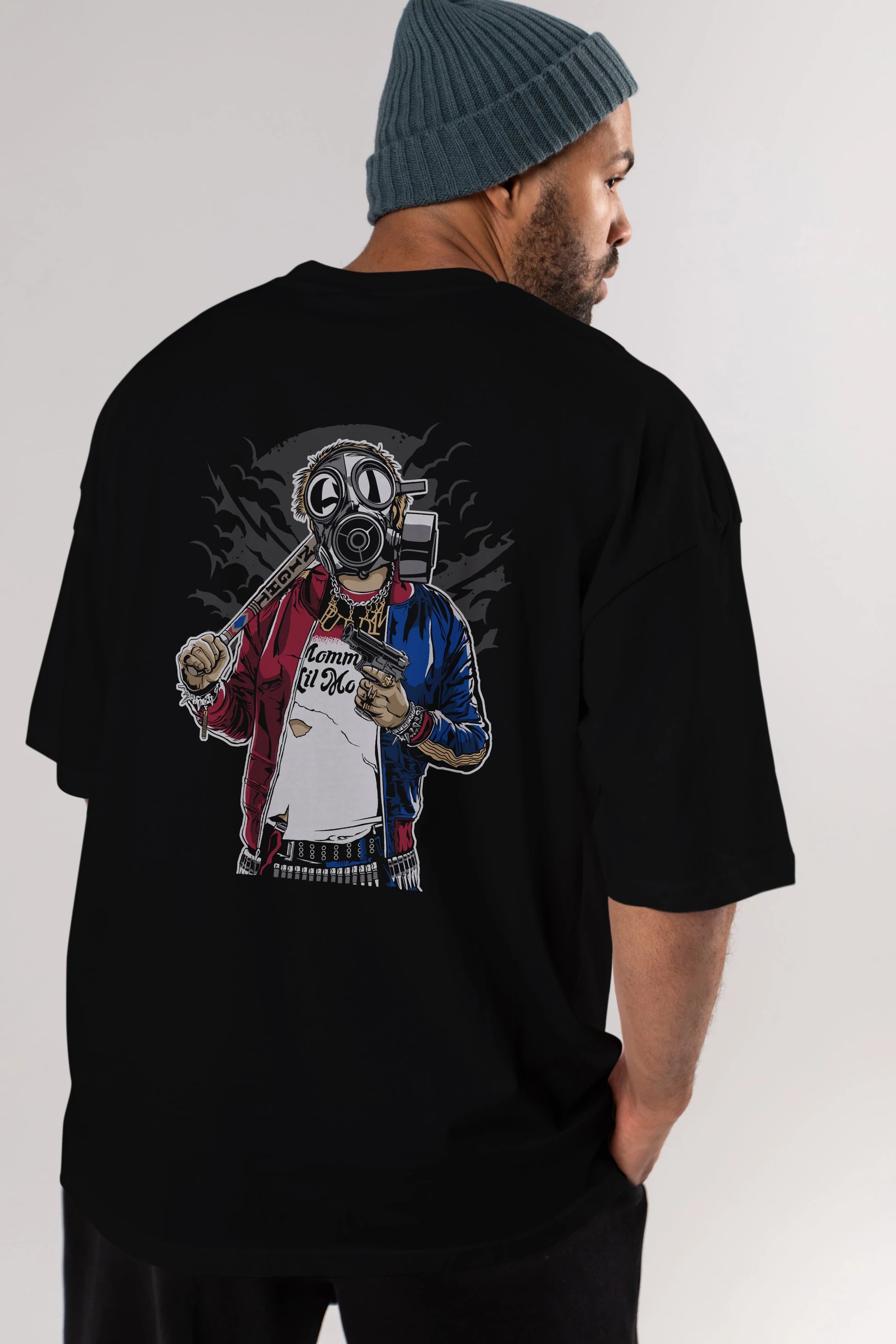 Suicide Gasmask Arka Baskılı Oversize t-shirt Erkek Kadın Unisex %100 Pamuk