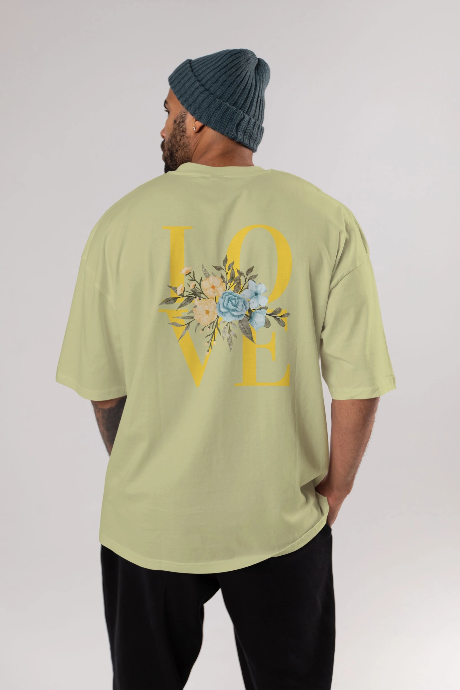 Love Flower Arka Baskılı Oversize t-shirt Erkek Kadın Unisex